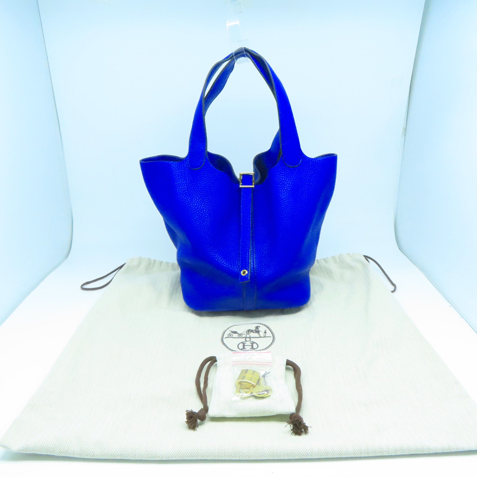 HERMES 【清倉大減價】Clemence皮革Picotin MM金扣手挽袋Bleu Electrique/藍色