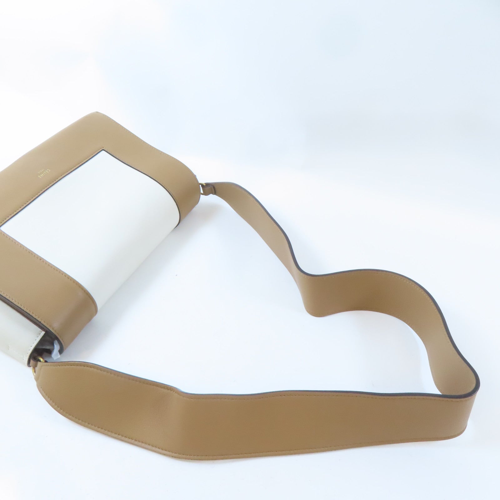 CELINE 牛皮皮革Frame Shoulder Bag金扣肩背袋棕色/白色