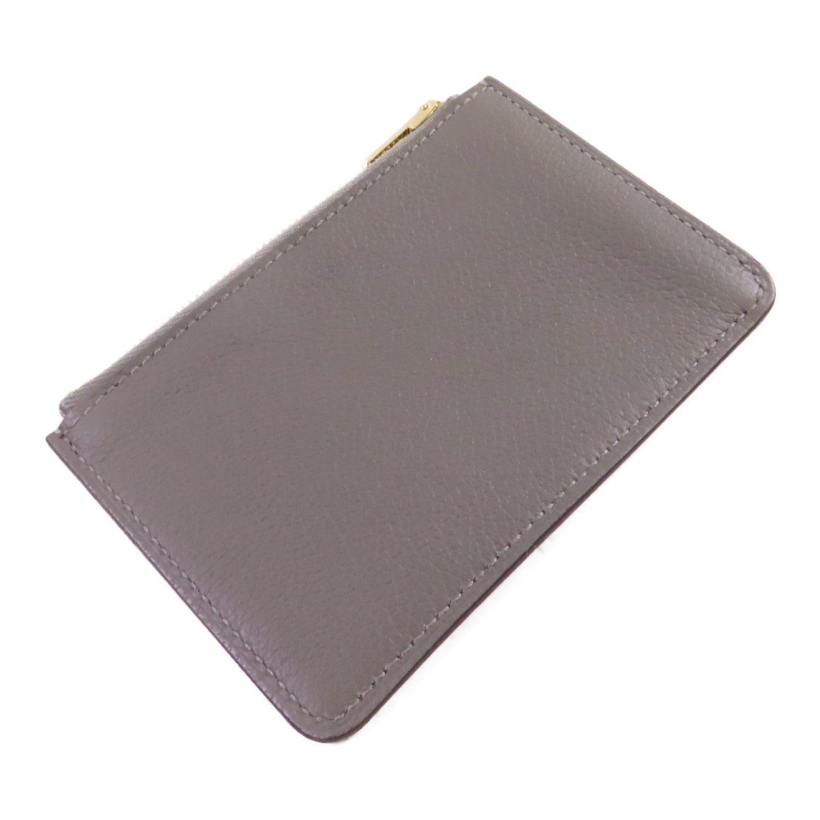 HERMES Evercolor皮革Roulis Slim Belt Wallet金扣短錢包Gris Meyer積雨雲灰色