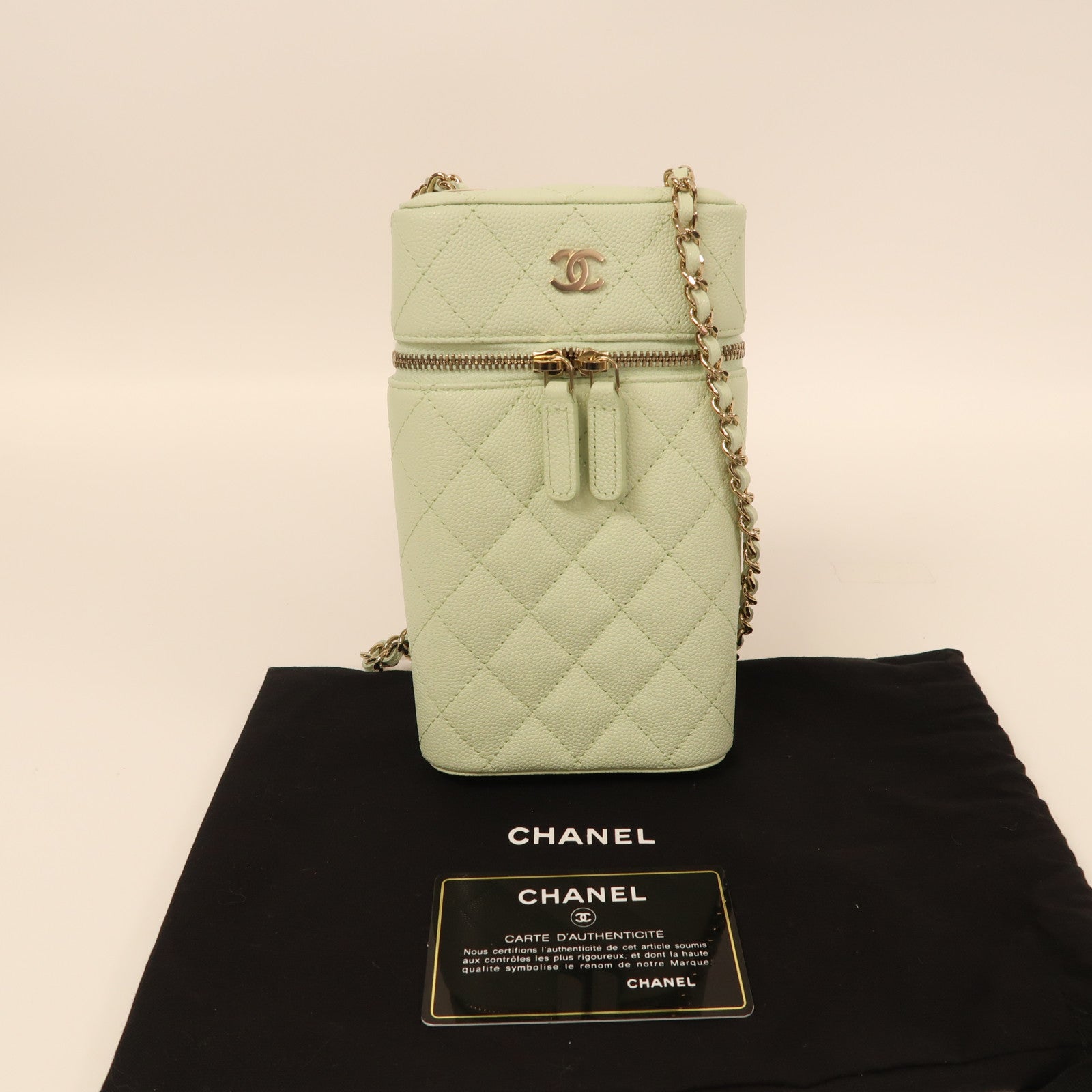 CHANEL 牛皮皮革Chain Shoulder金扣鏈帶肩背袋綠色