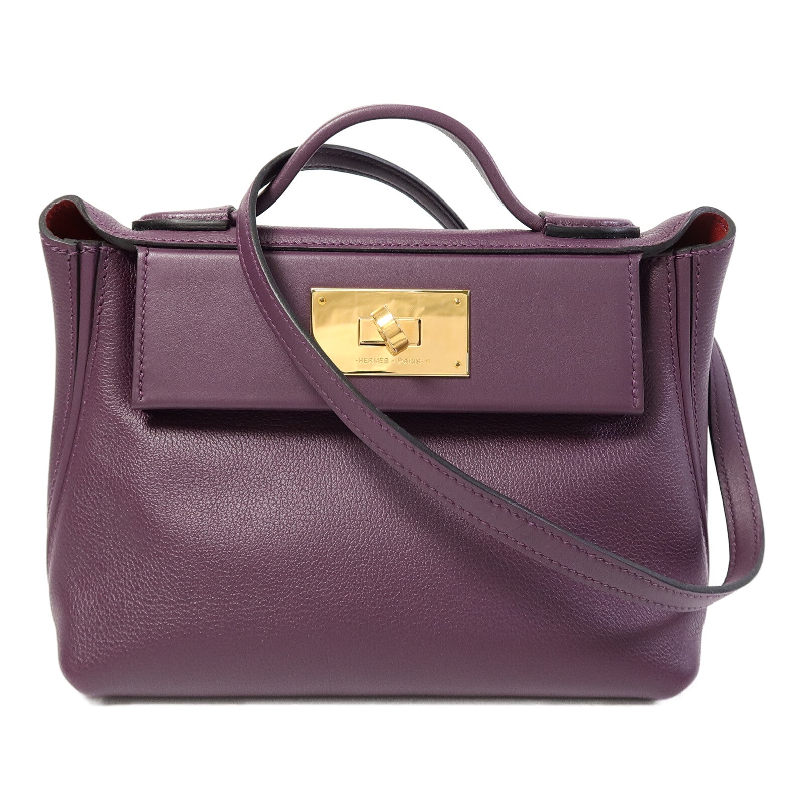 HERMES Evercolor皮革24/24 Mini手挽肩背兩用袋Cassis/Rouge Grenade