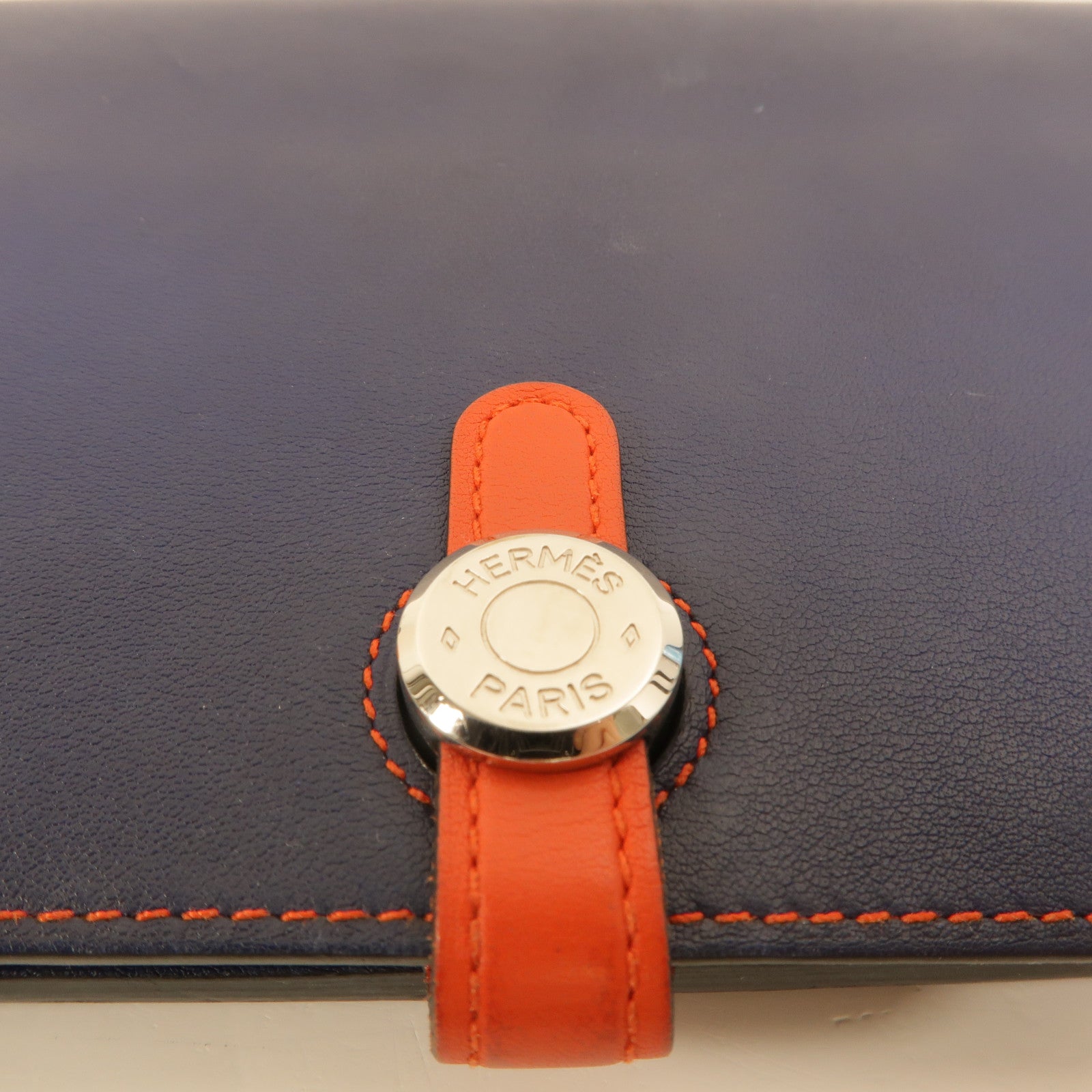HERMES Swift皮革Dogon GM長錢包Bleu Marine/Feu
