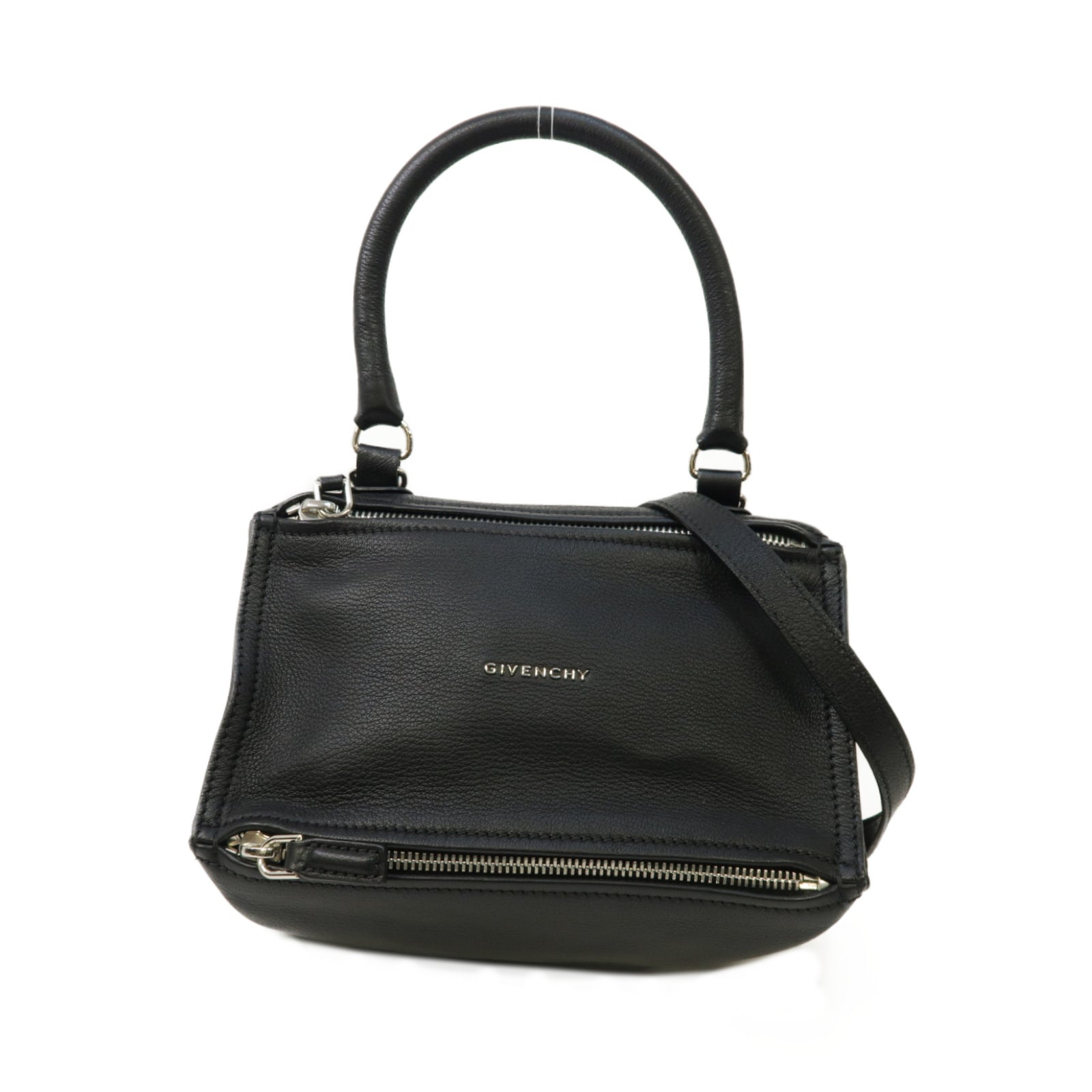 GIVENCHY 皮革Pandora 2 Way Shoulder Bag銀扣手挽肩背兩用袋黑色