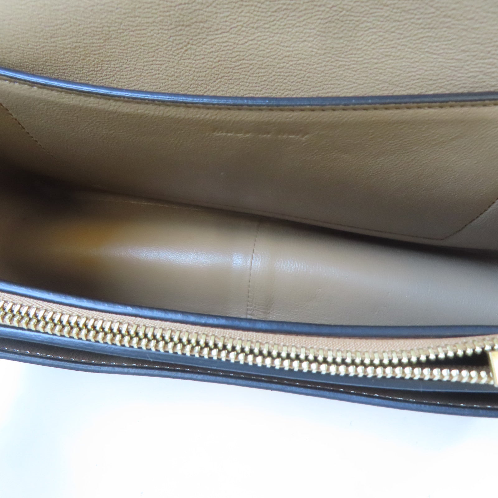 CELINE 牛皮皮革Frame Shoulder Bag金扣肩背袋棕色/白色