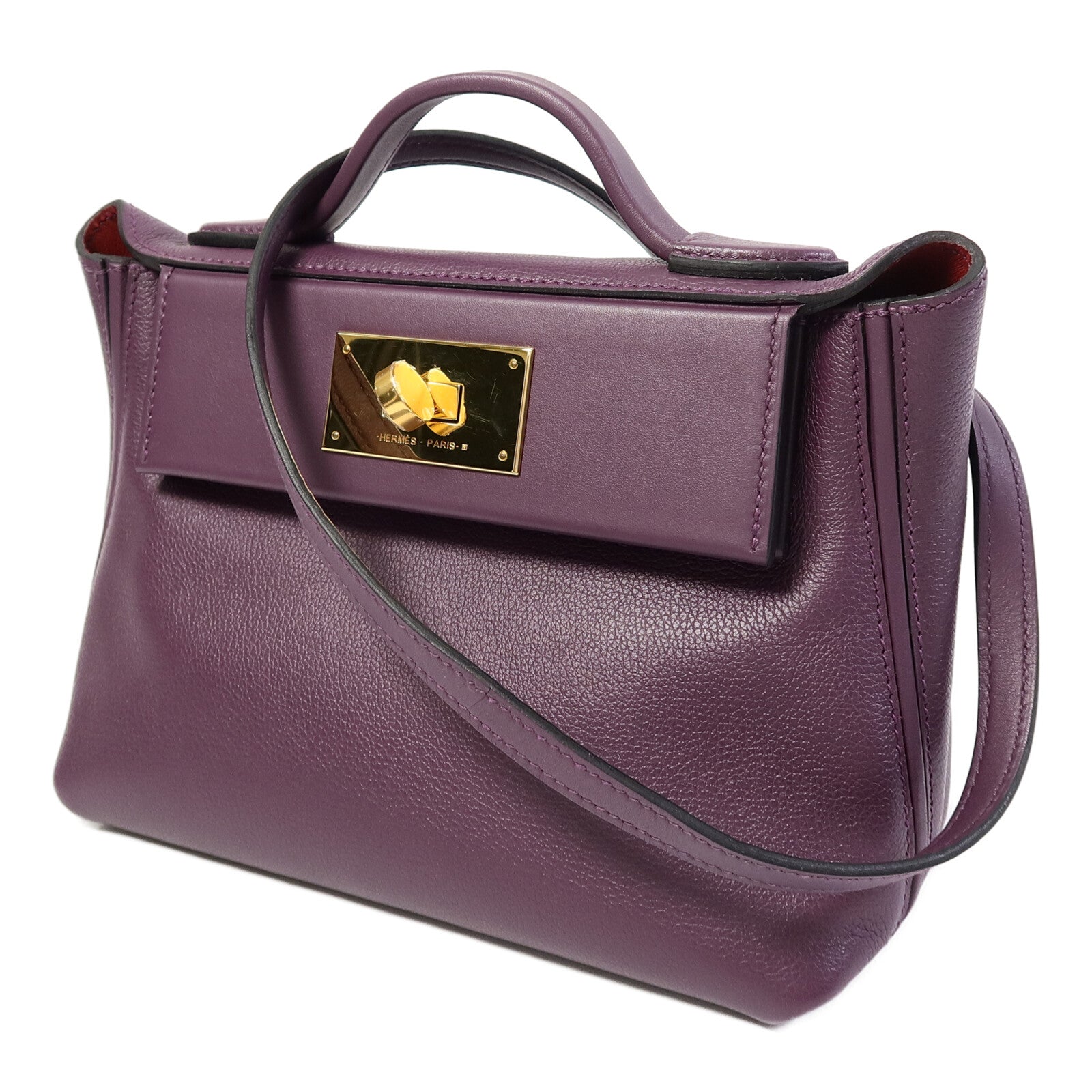 HERMES Evercolor皮革24/24 Mini手挽肩背兩用袋Cassis/Rouge Grenade