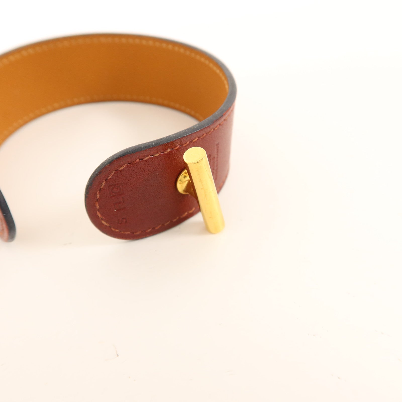 HERMES 【激減優惠】Tadelakt皮革Cuir Hydra Bracelet金扣手鐲Rouge H