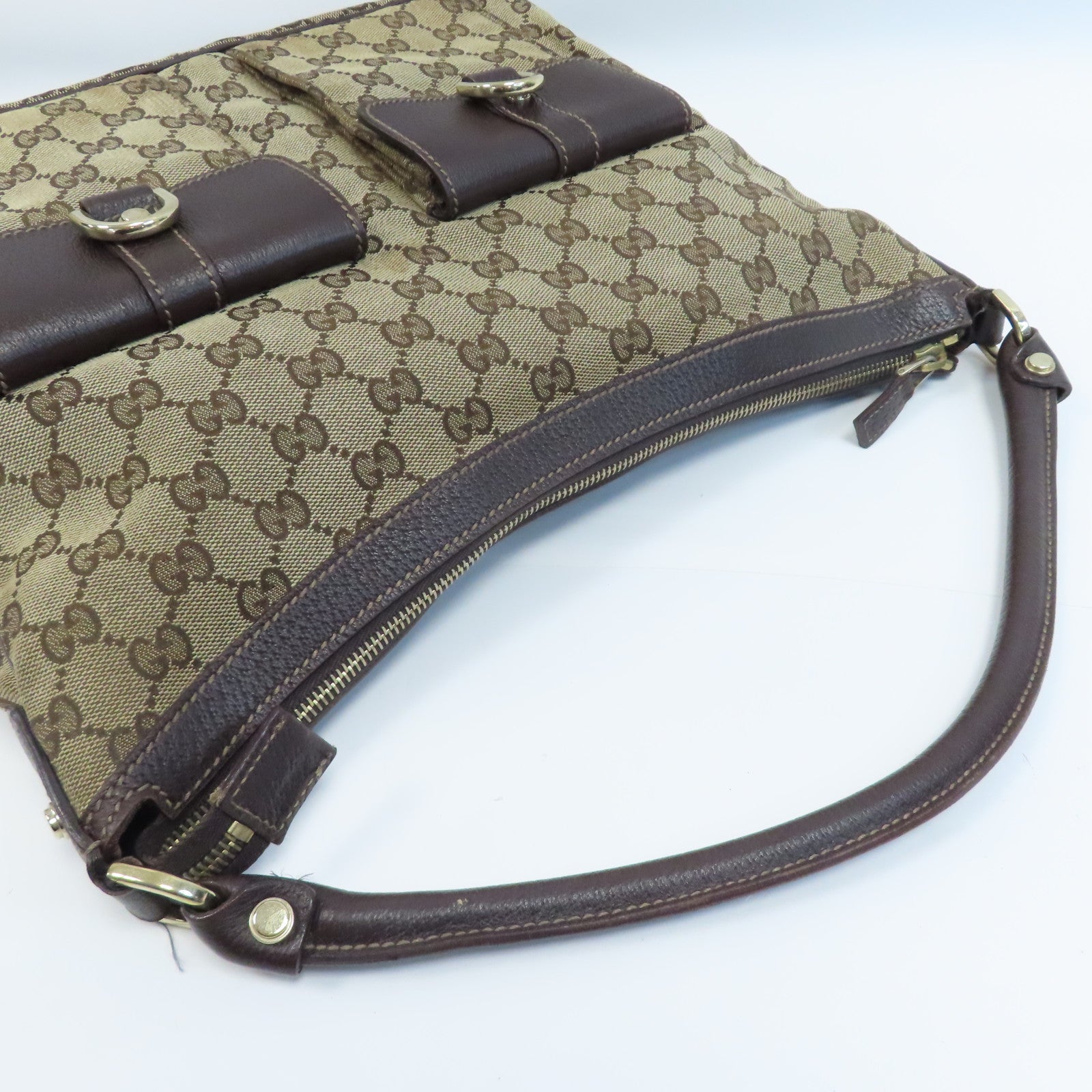 GUCCI 帆布Shoulder Bag金扣肩背袋啡色