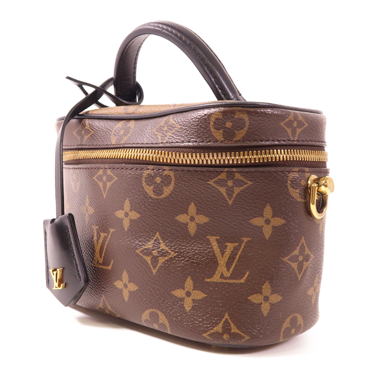 LOUIS VUITTON Monogram Reverse Vanity PM金扣手挽肩背兩用袋棕色