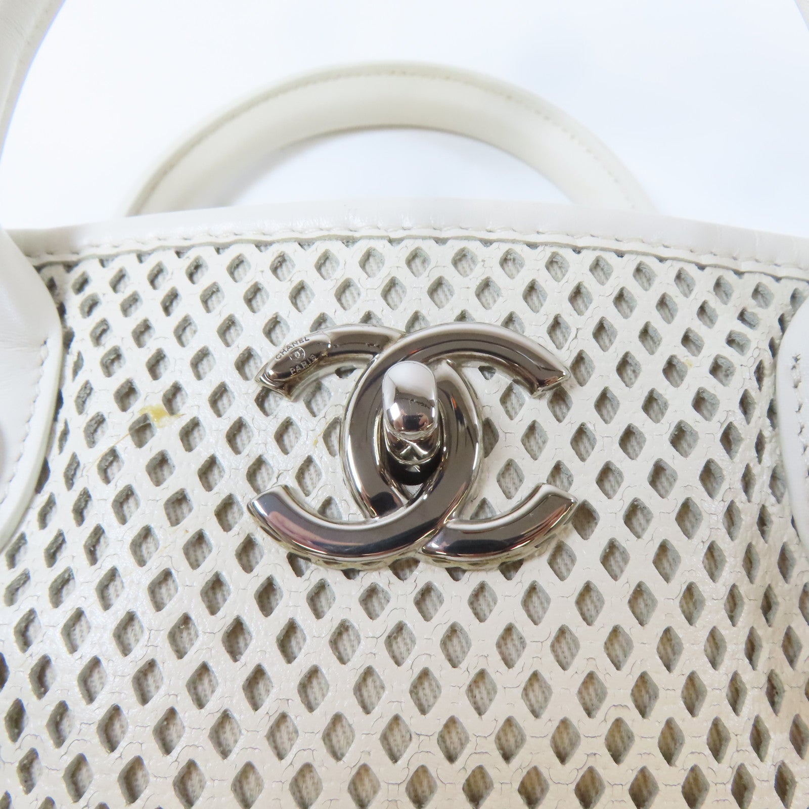 CHANEL 牛皮皮革Chain Shoulder Bag銀扣手挽肩背兩用袋白色