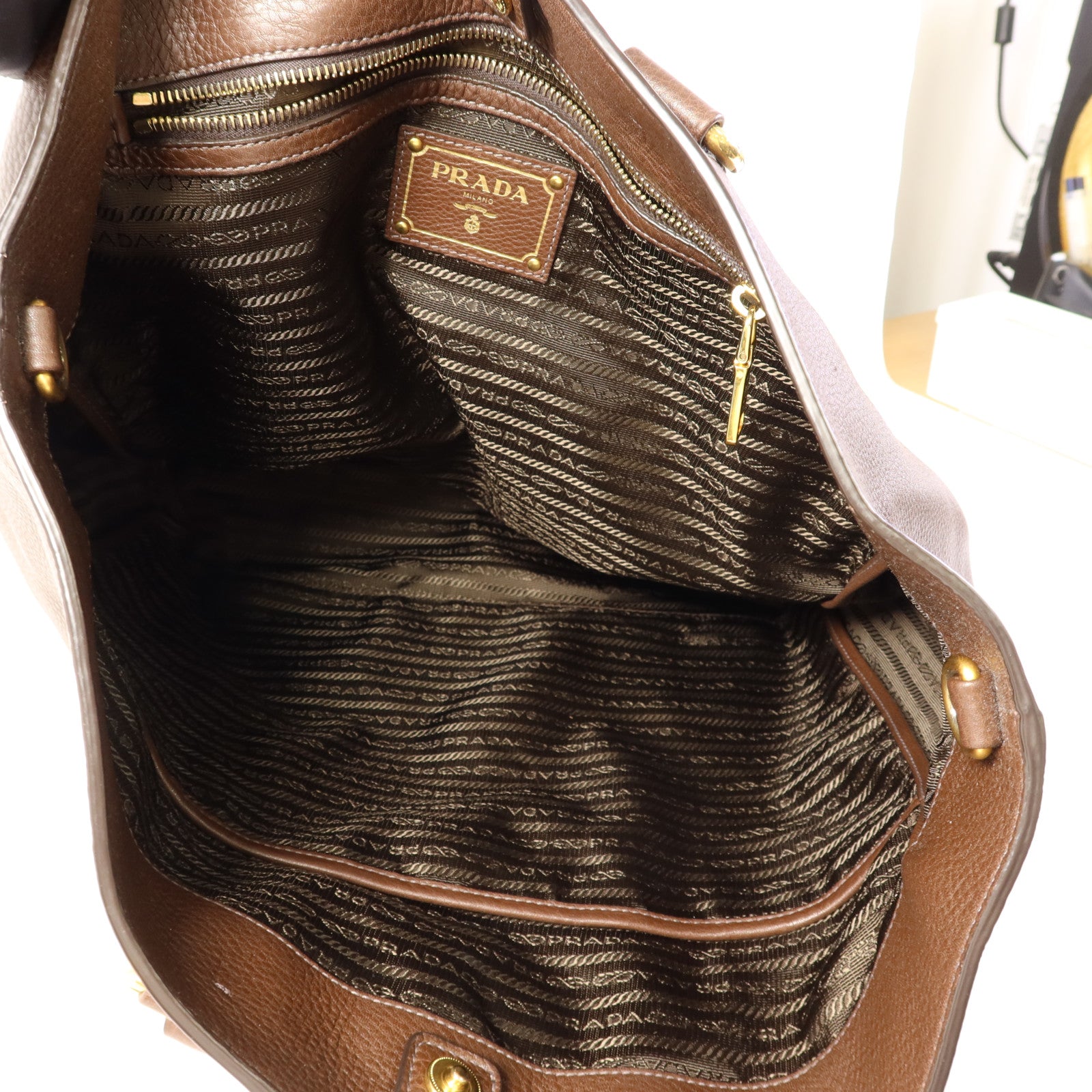 PRADA 牛皮皮革2 way Shoulder金扣手挽肩背兩用袋