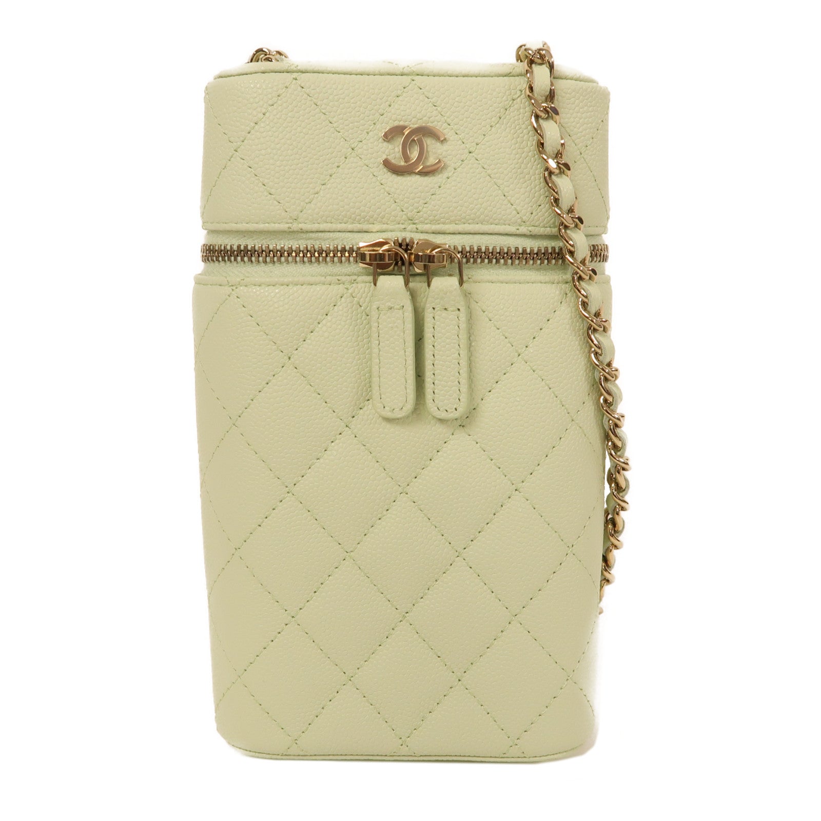 CHANEL 牛皮皮革Chain Shoulder金扣鏈帶肩背袋綠色