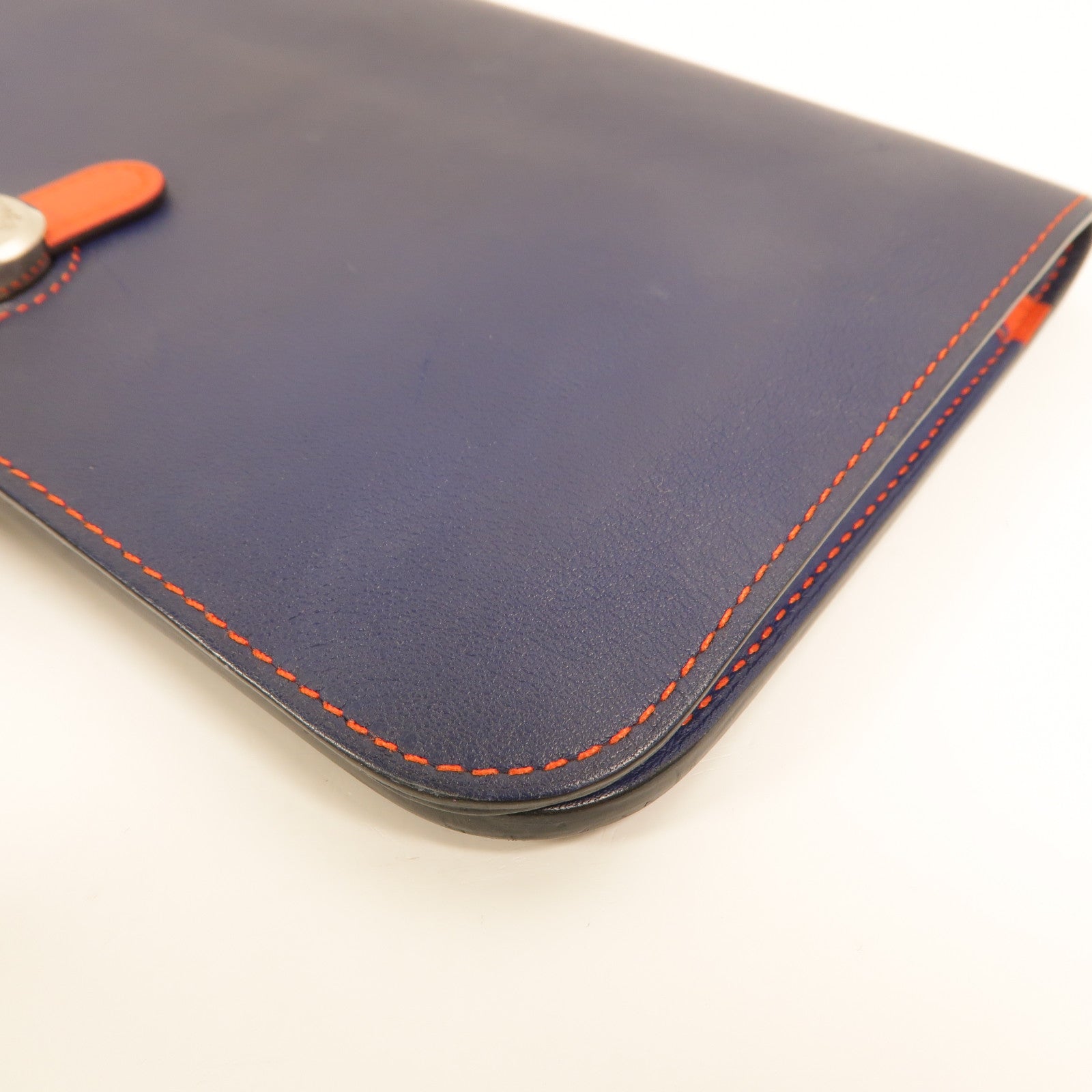 HERMES Swift皮革Dogon GM長錢包Bleu Marine/Feu