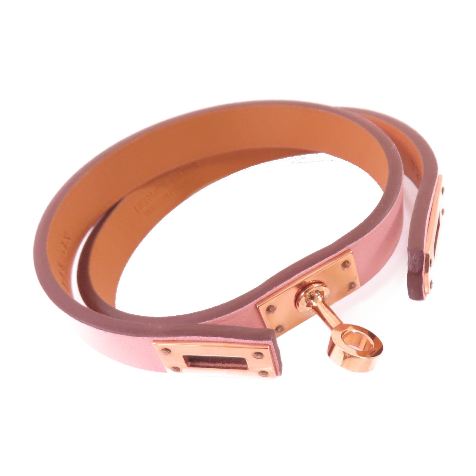 HERMES Swift皮革Kelly Double Tour Bracelet金扣手鏈粉紅色