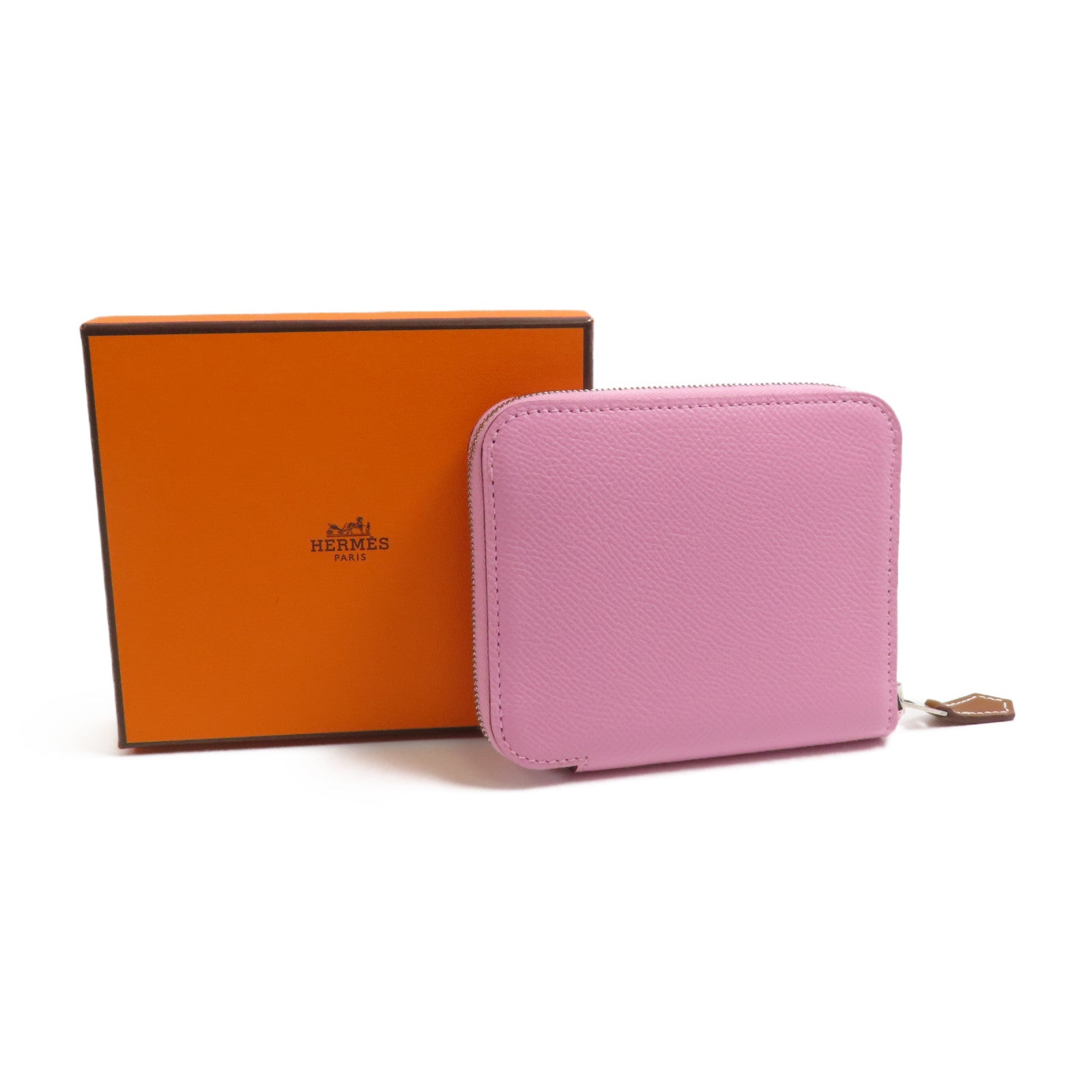 HERMES Epsom皮革Silk In Compact銀扣錢包Mauve/X9