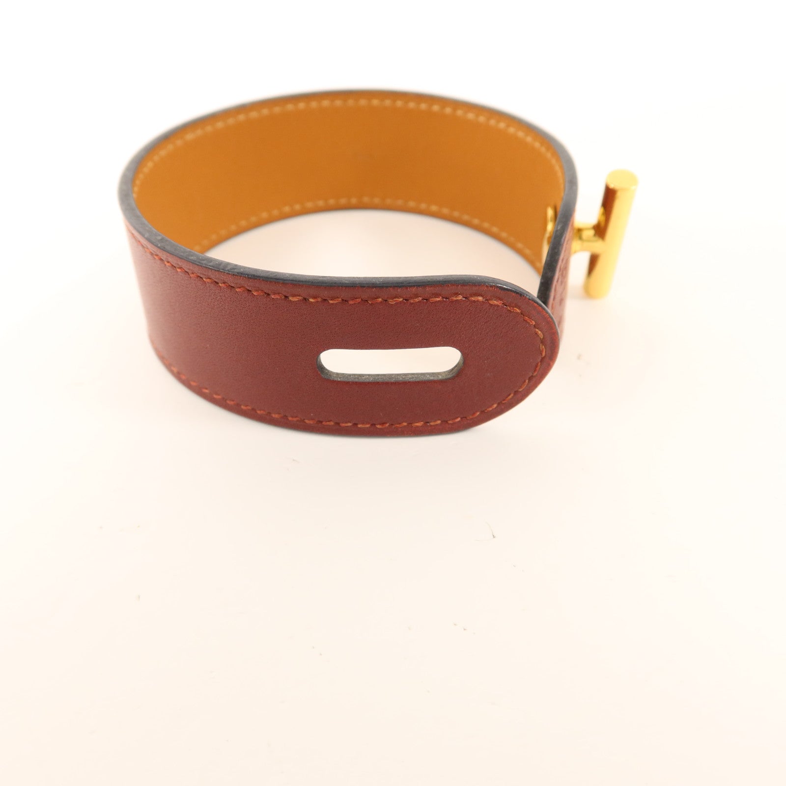 HERMES 【激減優惠】Tadelakt皮革Cuir Hydra Bracelet金扣手鐲Rouge H
