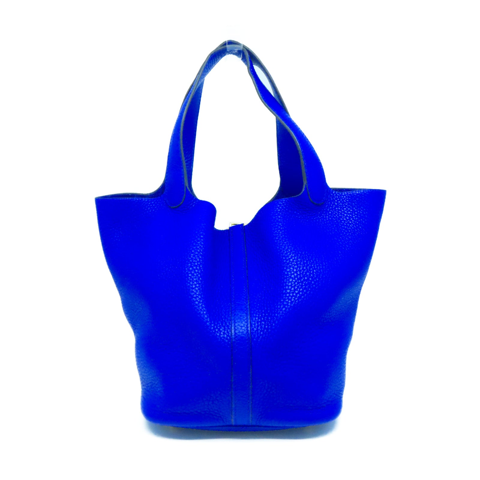 HERMES 【清倉大減價】Clemence皮革Picotin MM金扣手挽袋Bleu Electrique/藍色