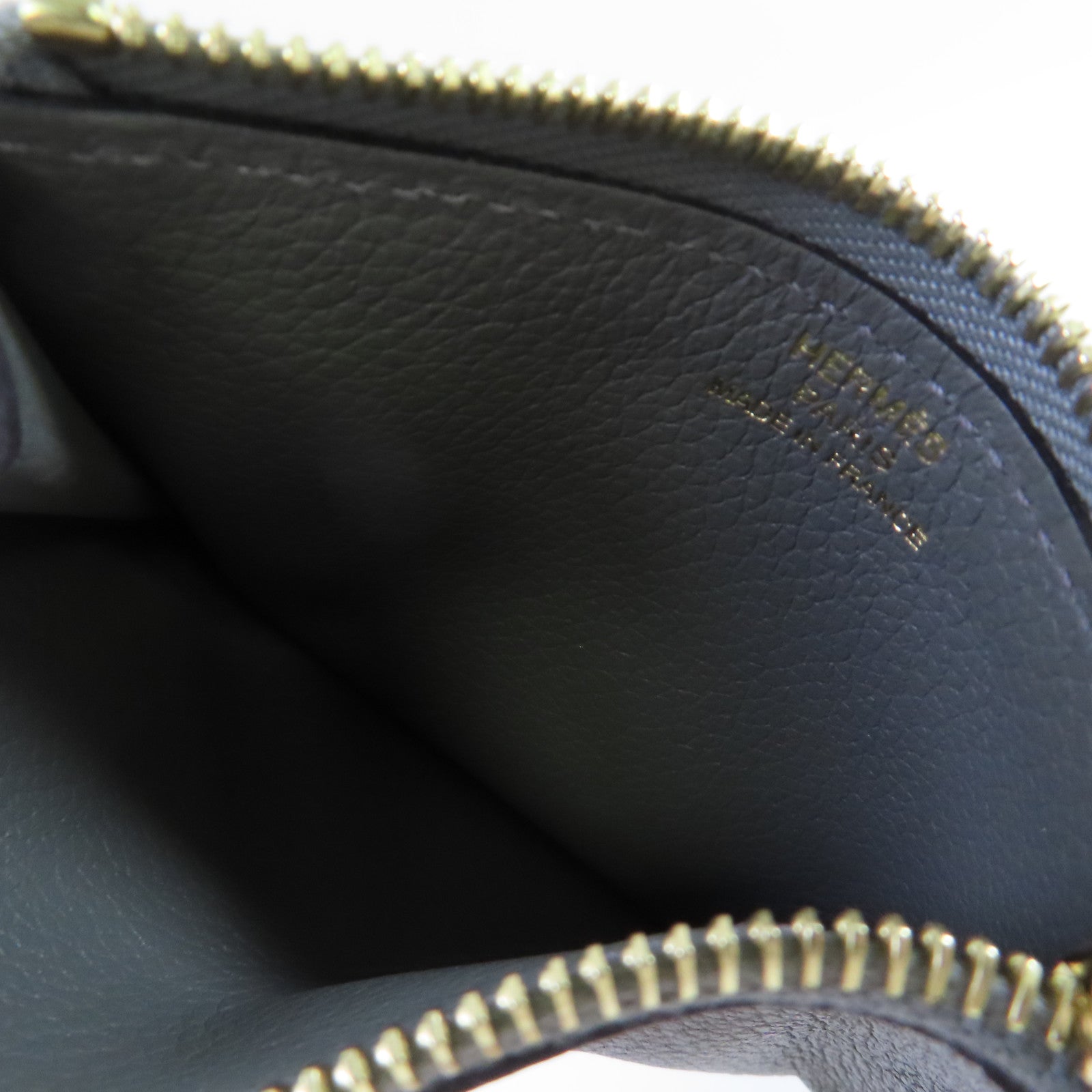 HERMES Evercolor皮革Roulis Slim Belt Wallet金扣短錢包Gris Meyer積雨雲灰色