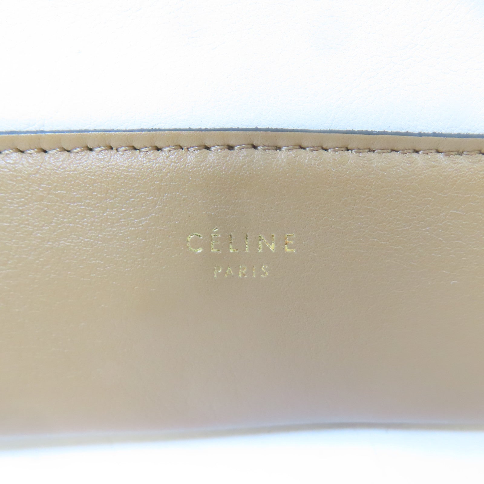 CELINE 牛皮皮革Frame Shoulder Bag金扣肩背袋棕色/白色