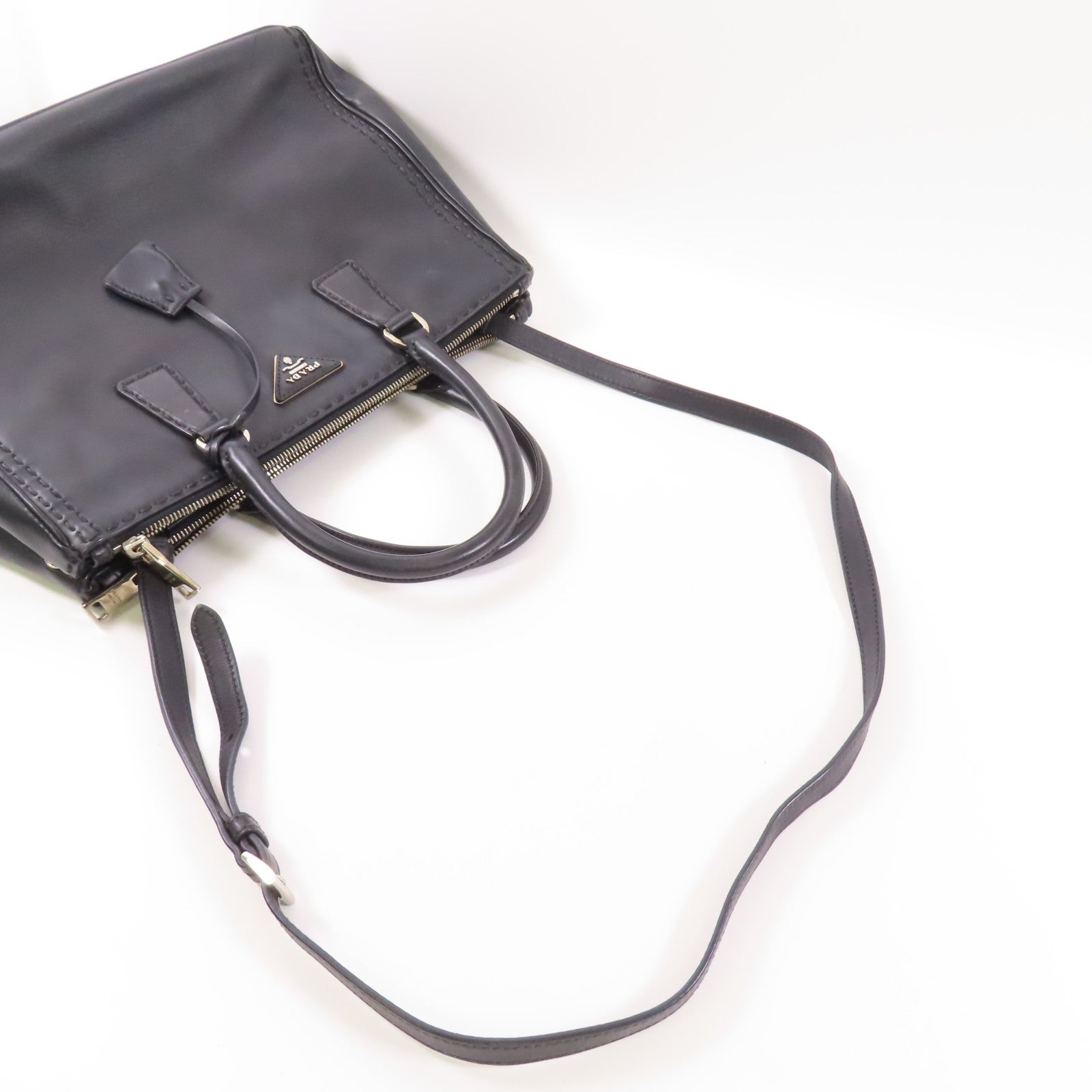 PRADA 牛皮皮革2 Way Shoulder Bag銀扣手挽肩背兩用袋