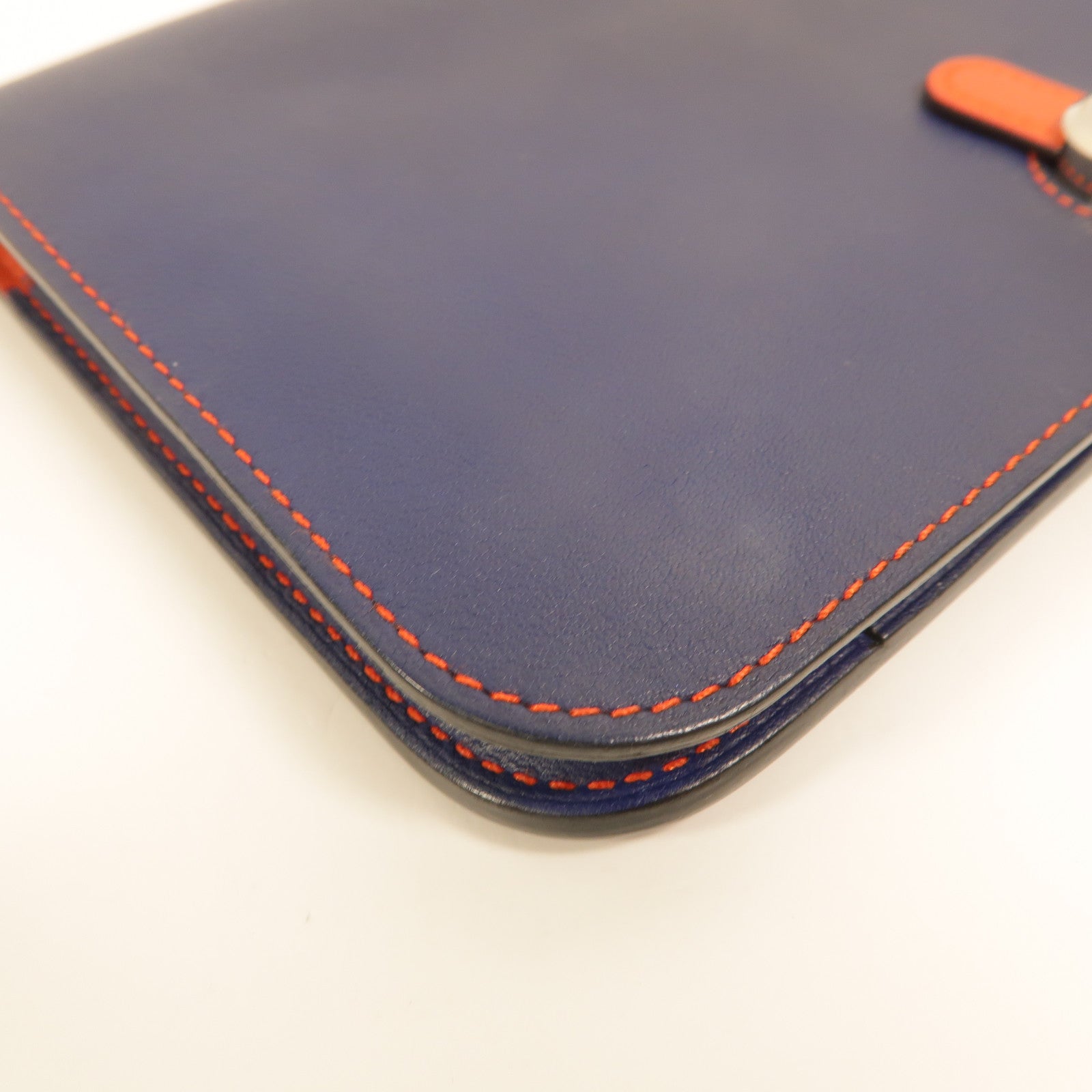 HERMES Swift皮革Dogon GM長錢包Bleu Marine/Feu