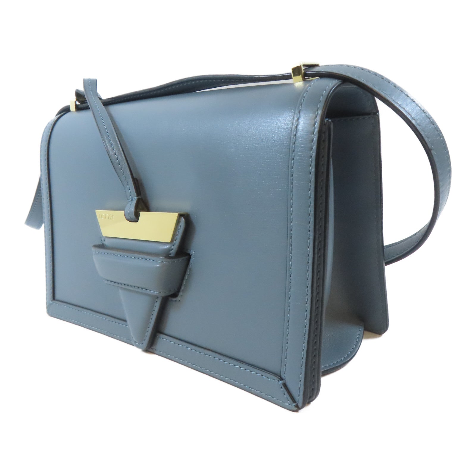 LOEWE 牛皮皮革Barcelona金扣肩背袋藍色