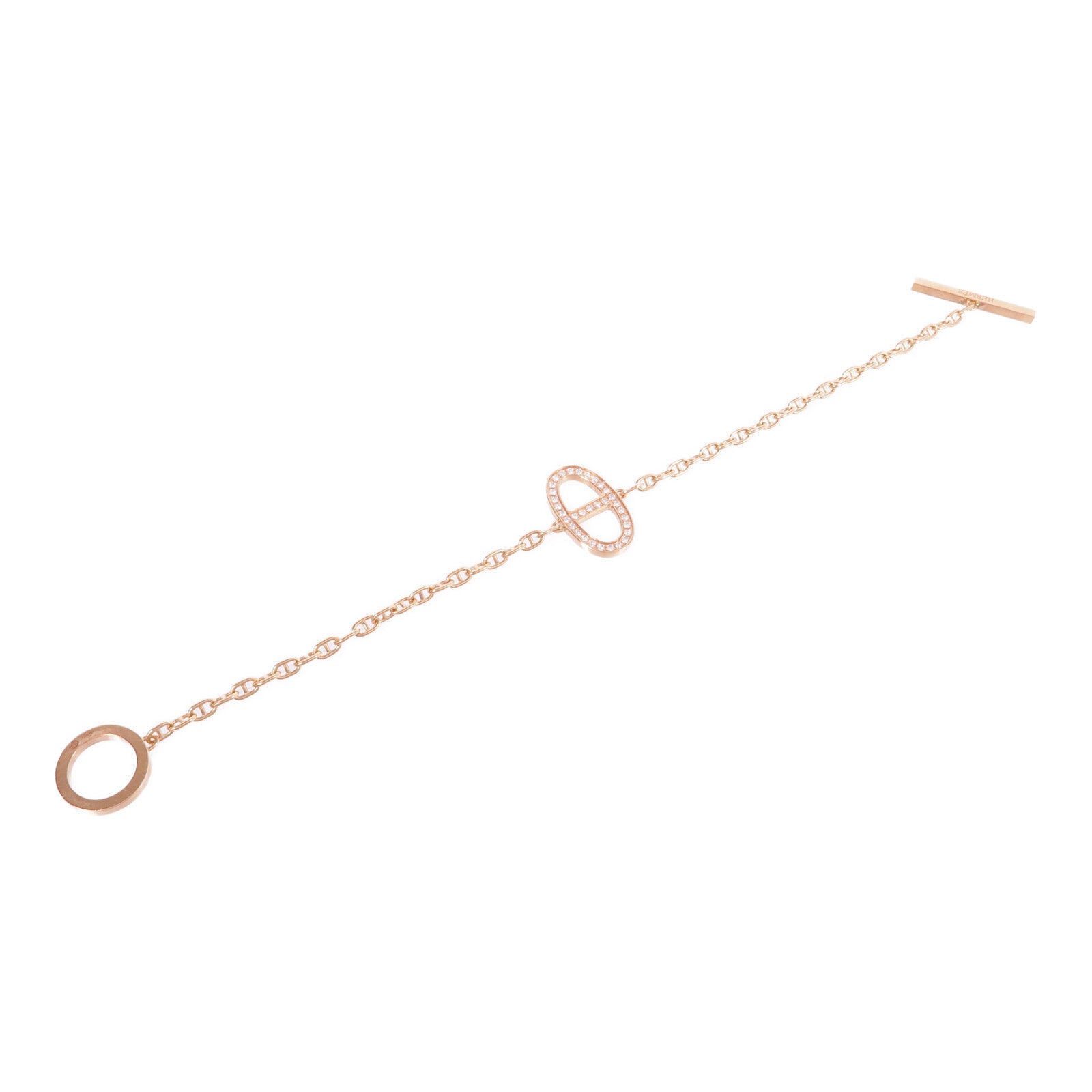 HERMES 18K玫瑰金Chaine d'ancre Contour Bracelet鑽石手鏈