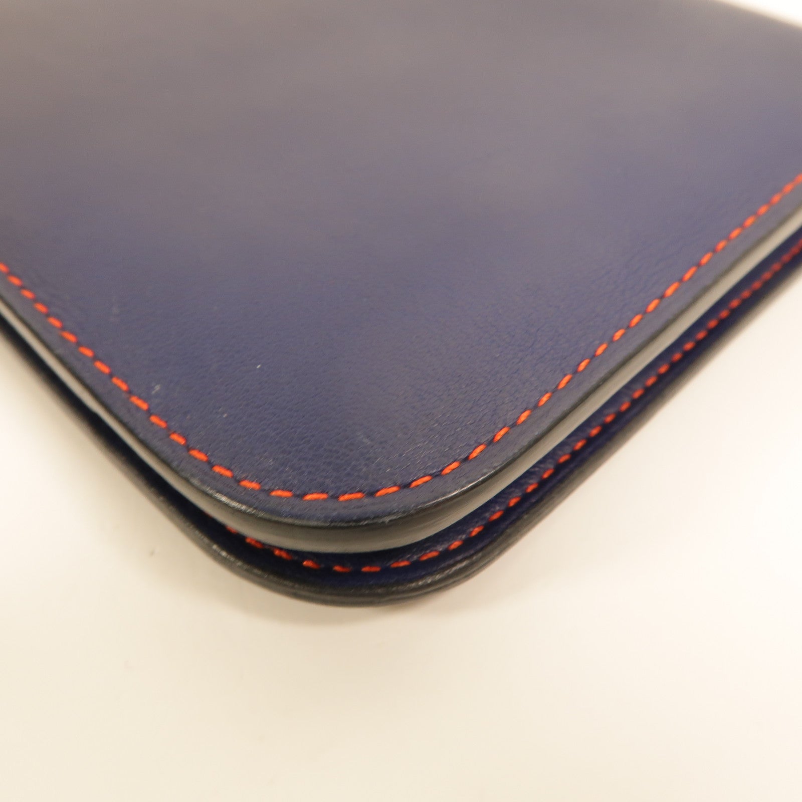 HERMES Swift皮革Dogon GM長錢包Bleu Marine/Feu
