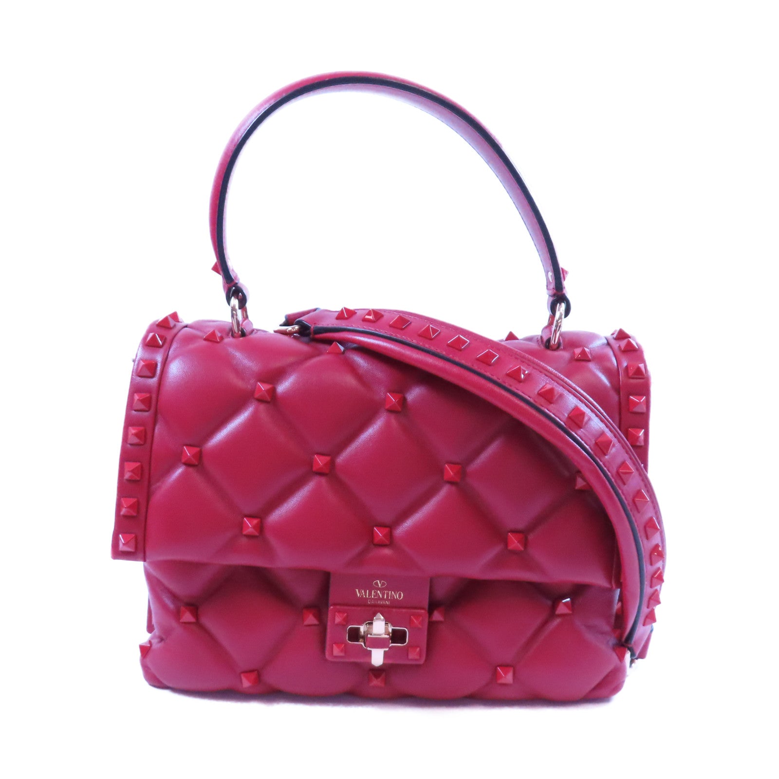 Valentino 牛皮皮革Shoulder金扣手挽肩背兩用袋紅色