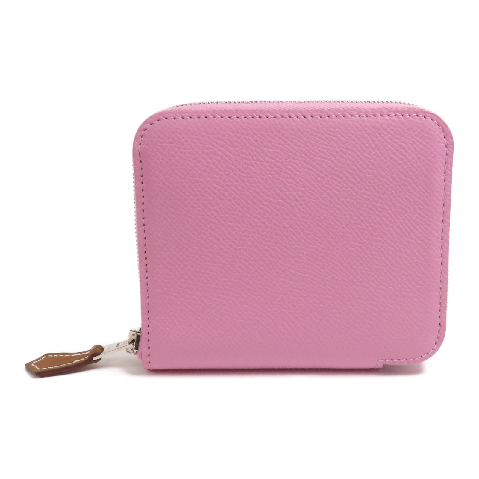 HERMES Epsom皮革Silk In Compact銀扣錢包Mauve/X9