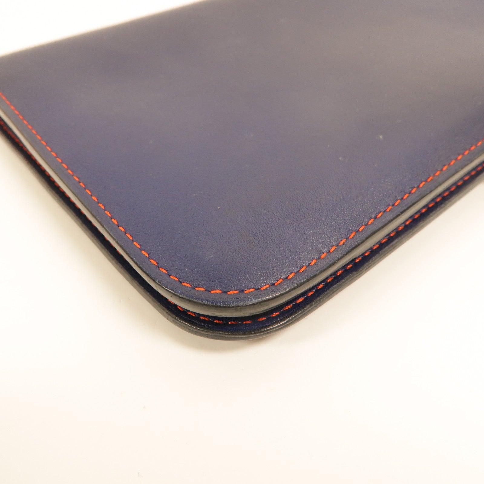 HERMES Swift皮革Dogon GM長錢包Bleu Marine/Feu