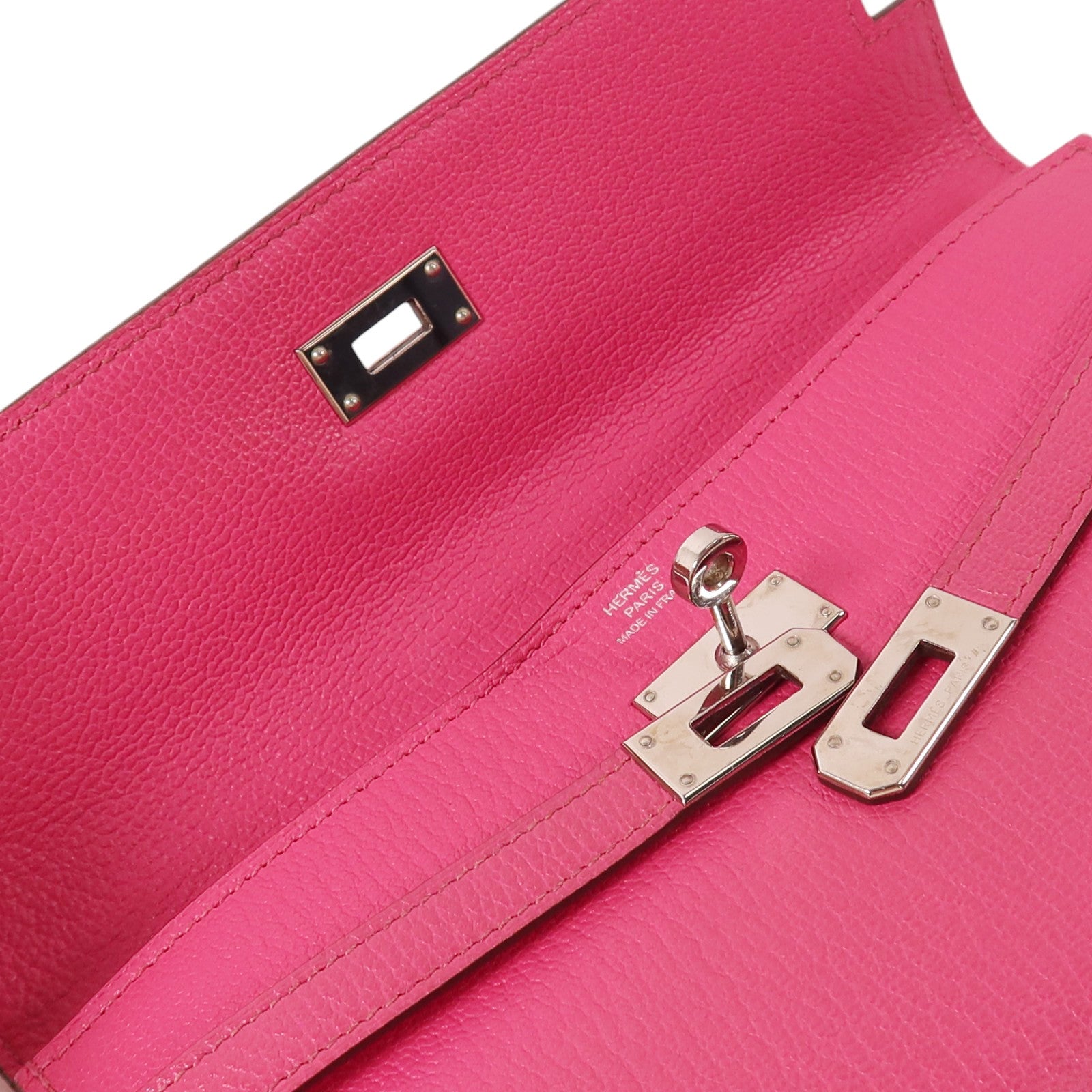 HERMES Chevre皮革Kelly Long Wallet銀扣長錢包Rose Mexico