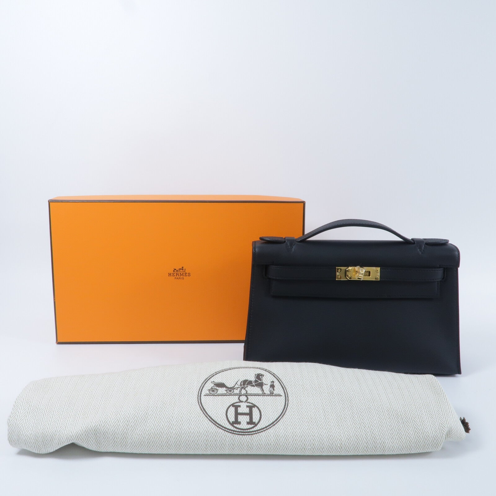 HERMES Swift皮革Kelly Pochette手挽袋Noir