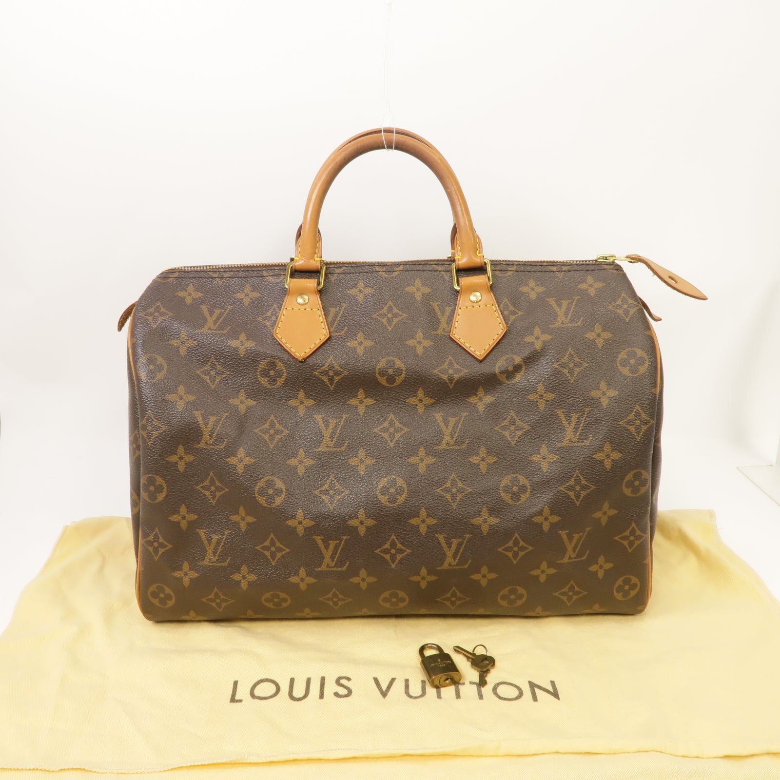 LOUIS VUITTON Monogram Speedy 35金扣手挽袋棕色