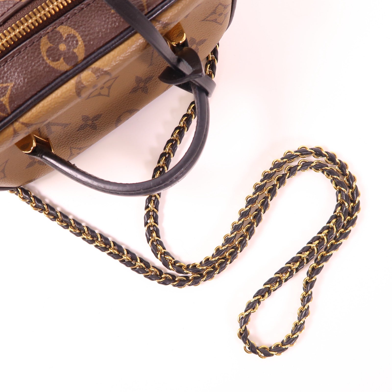 LOUIS VUITTON Monogram Reverse Vanity PM金扣手挽肩背兩用袋棕色