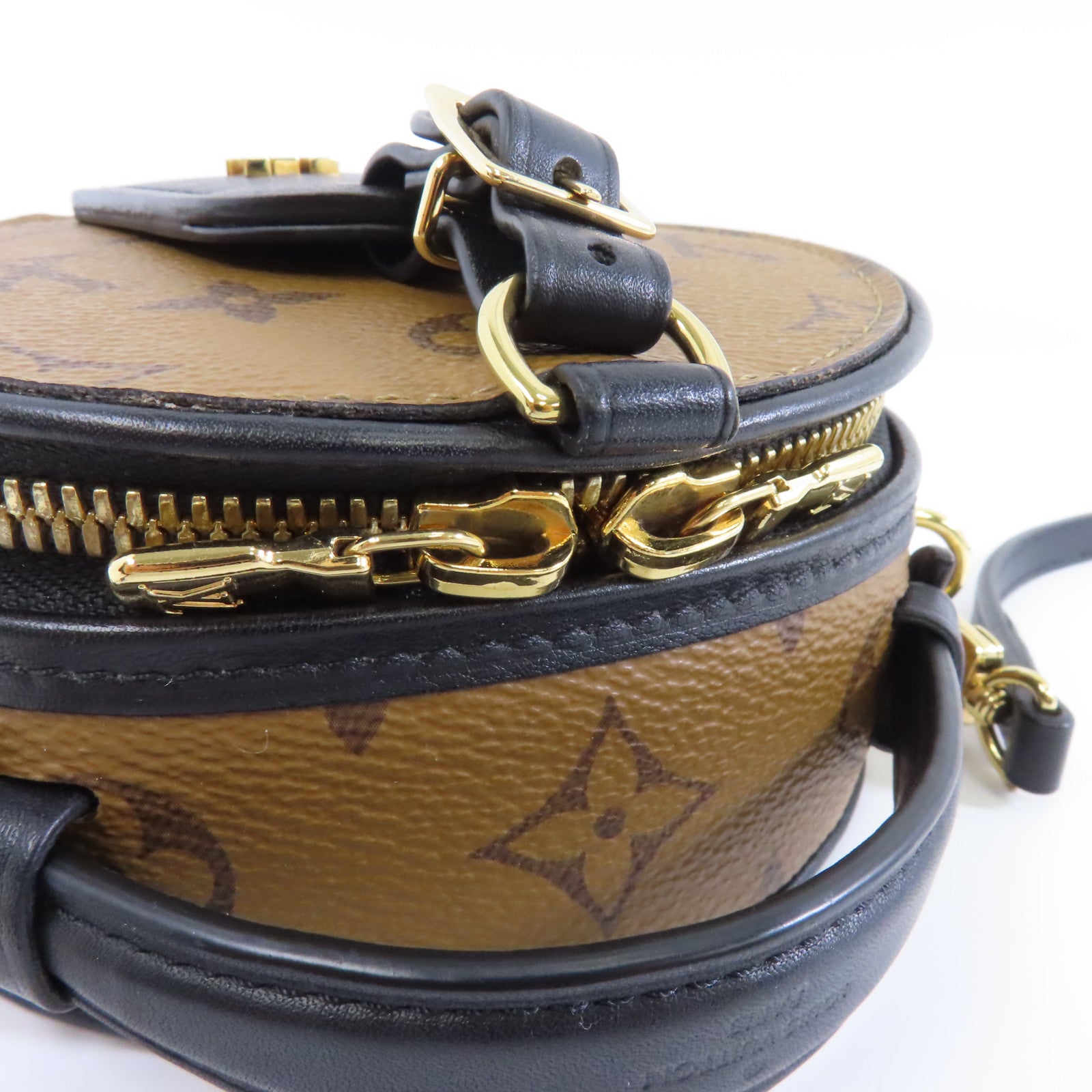 LOUIS VUITTON Monogram Reverse Mini Boite Chapeau金扣手挽肩背兩用袋棕色