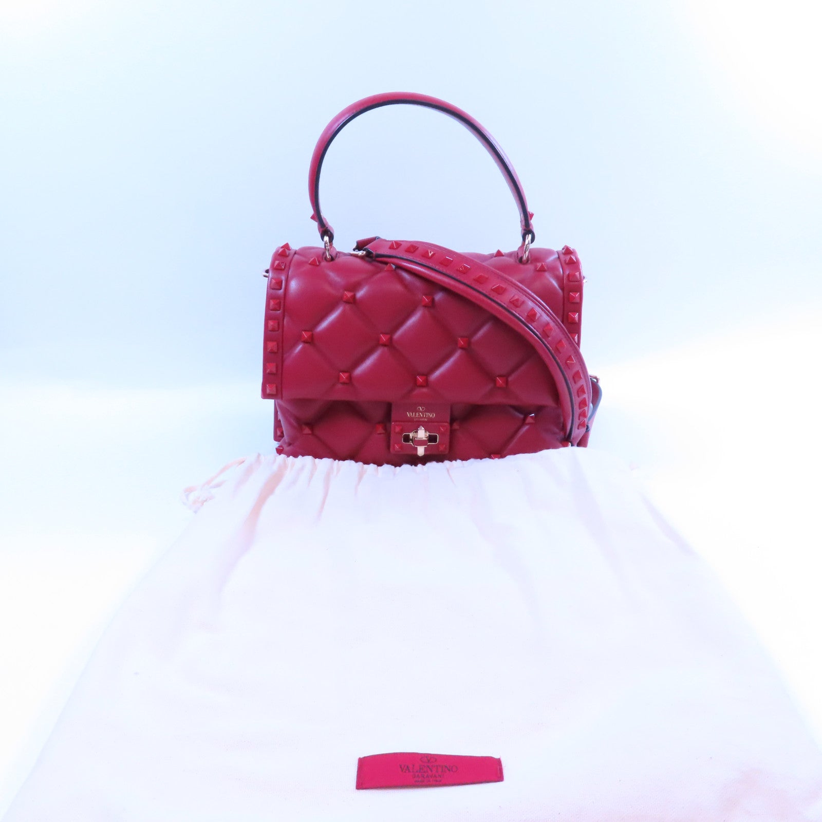 Valentino 牛皮皮革Shoulder金扣手挽肩背兩用袋紅色