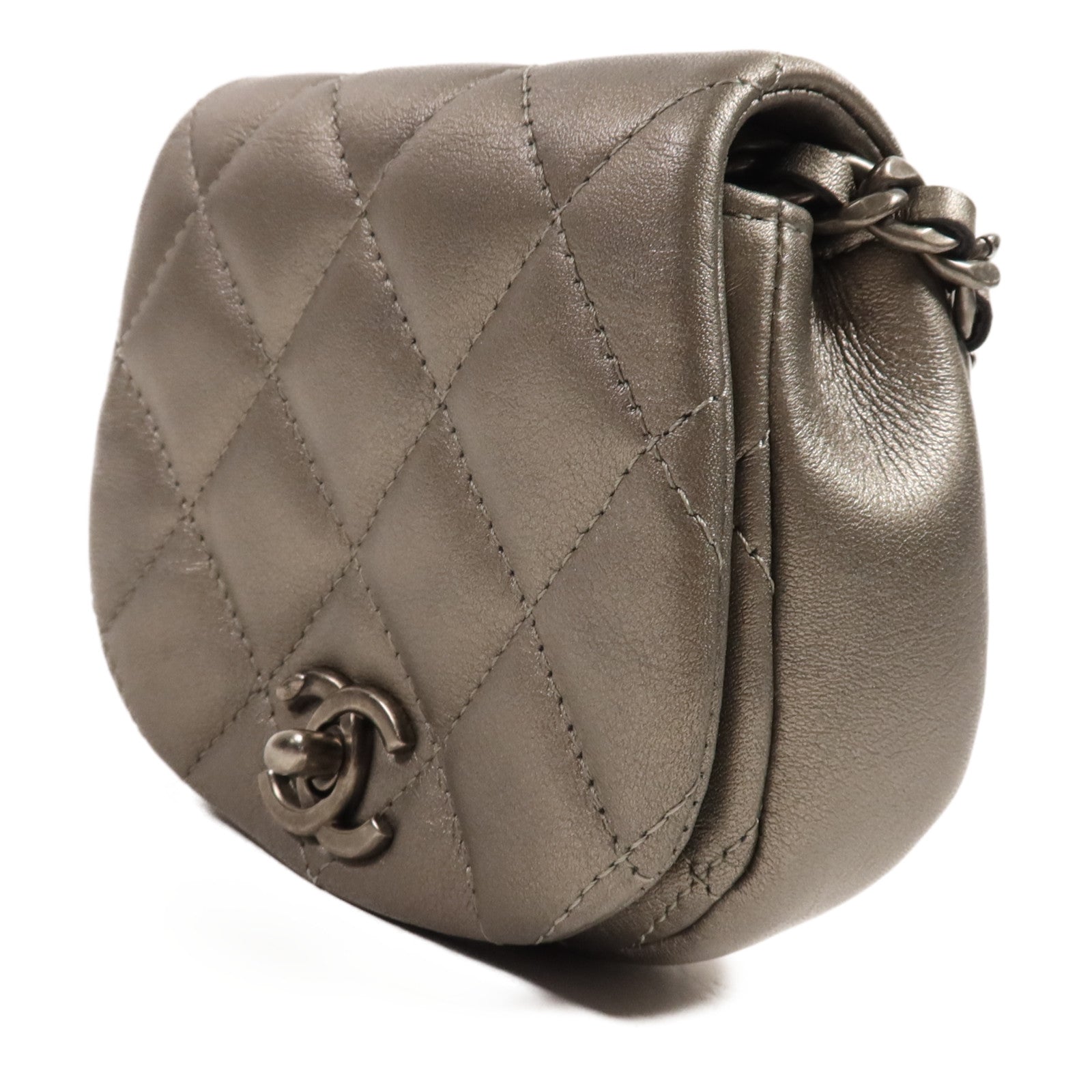 CHANEL 牛皮皮革Chain Shoulder銀扣鏈帶肩背袋