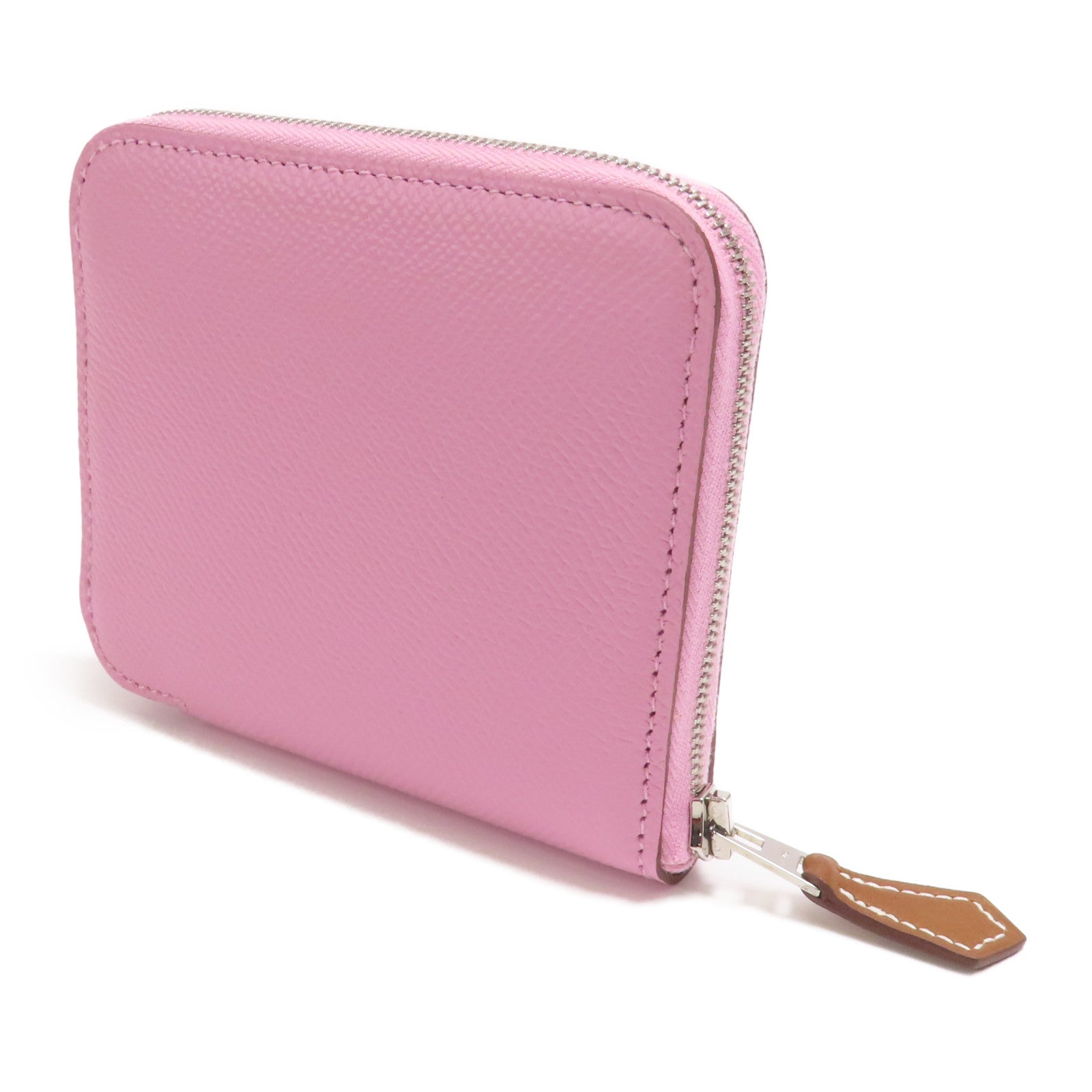 HERMES Epsom皮革Silk In Compact銀扣錢包Mauve/X9