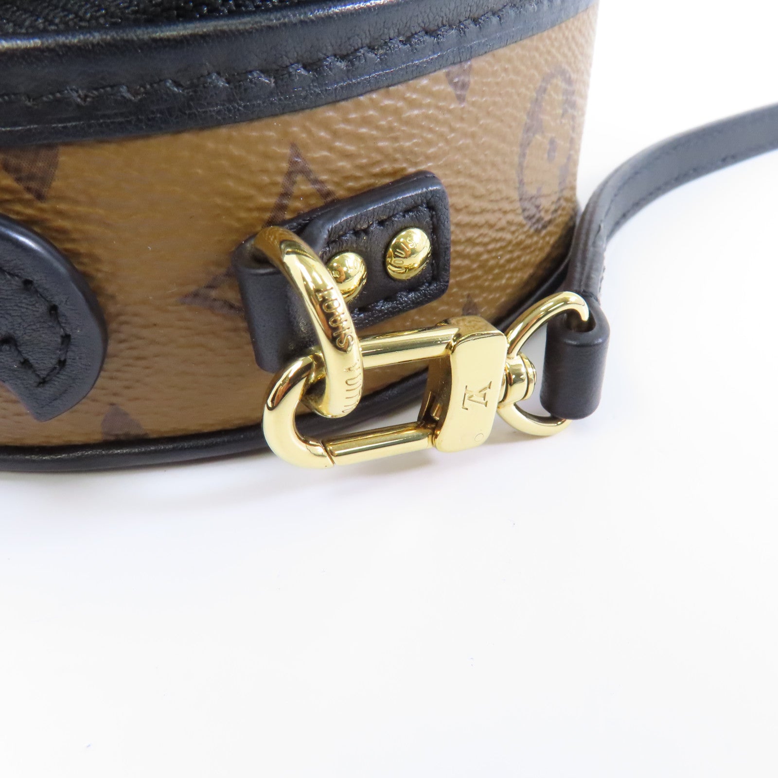 LOUIS VUITTON Monogram Reverse Mini Boite Chapeau金扣手挽肩背兩用袋棕色