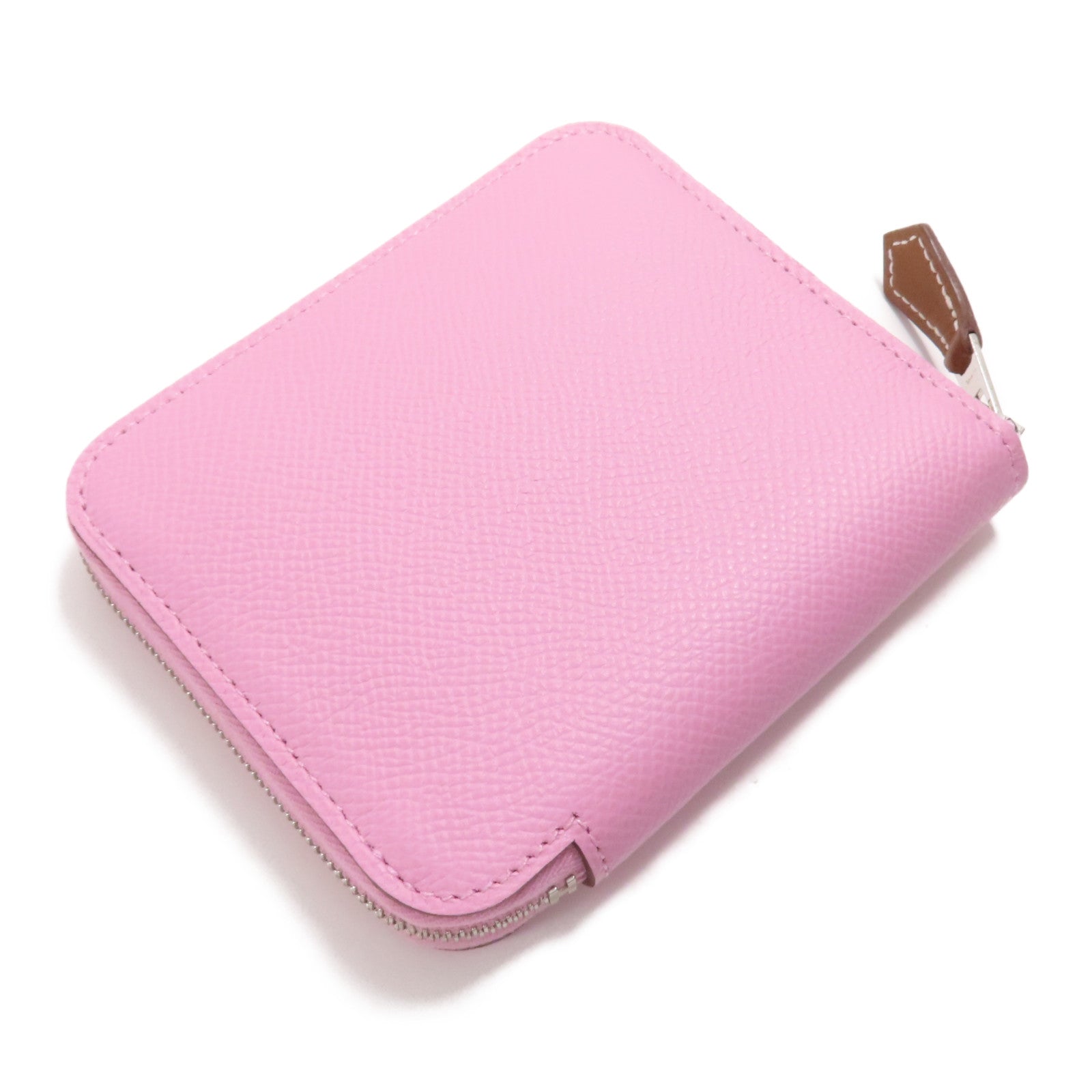 HERMES Epsom皮革Silk In Compact銀扣錢包Mauve/X9