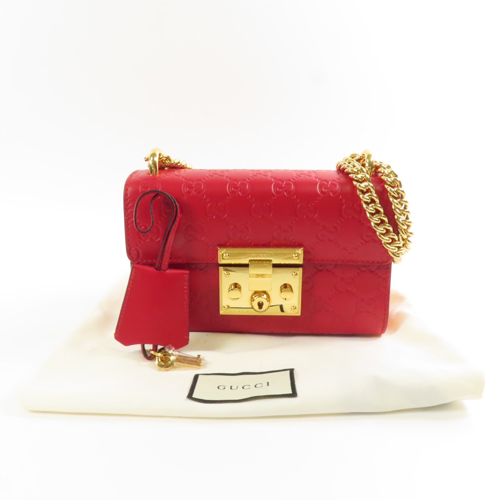 GUCCI 牛皮皮革Padlock金扣鏈帶肩背袋
