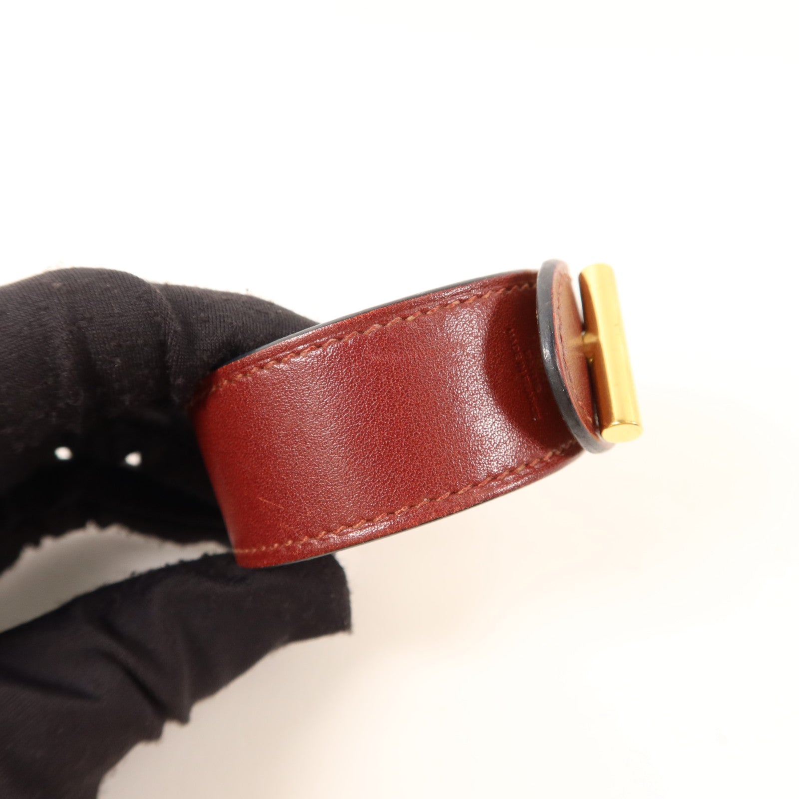 HERMES 【激減優惠】Tadelakt皮革Cuir Hydra Bracelet金扣手鐲Rouge H
