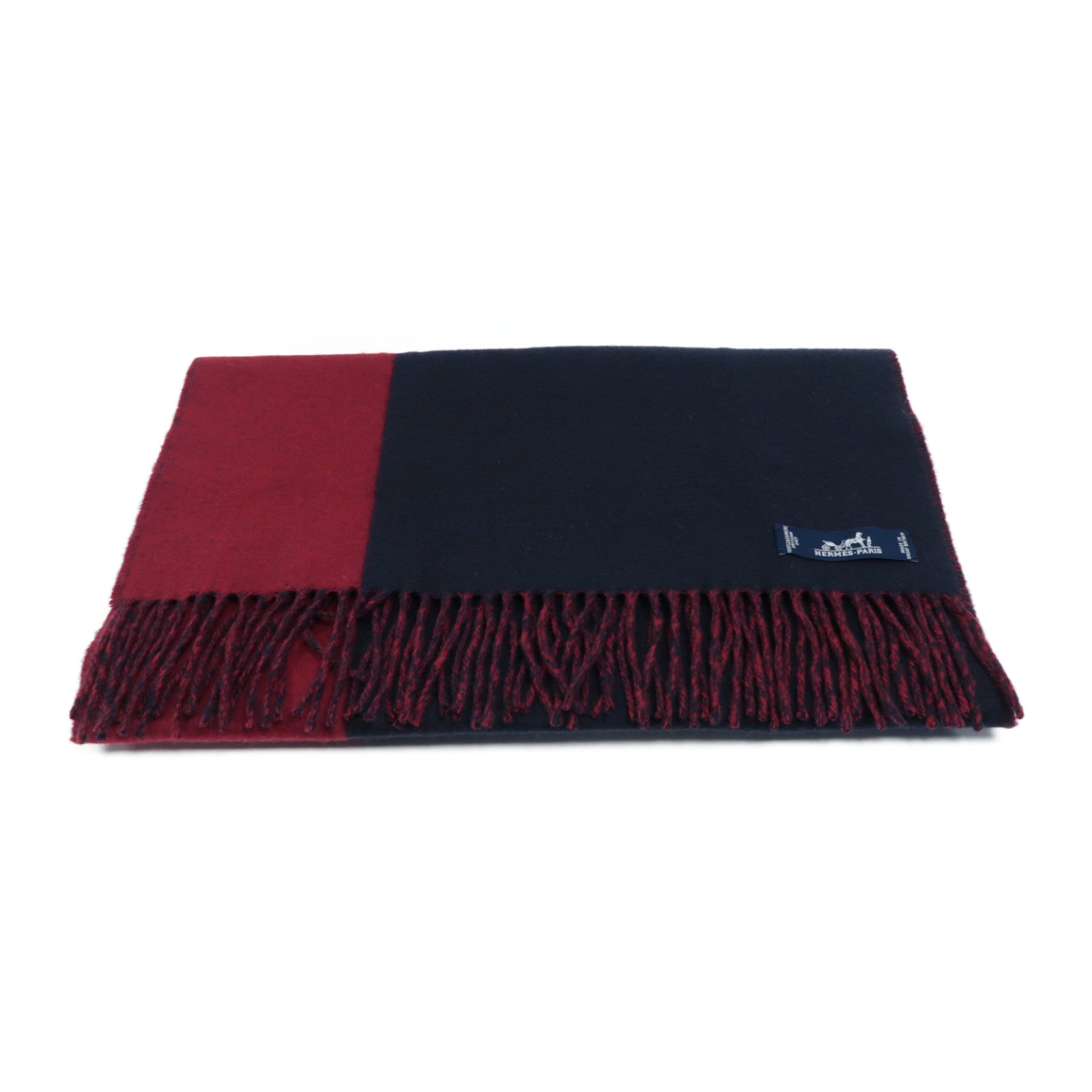 HERMES 【激減優惠】羊絨Scarf圍巾紅色/深藍色