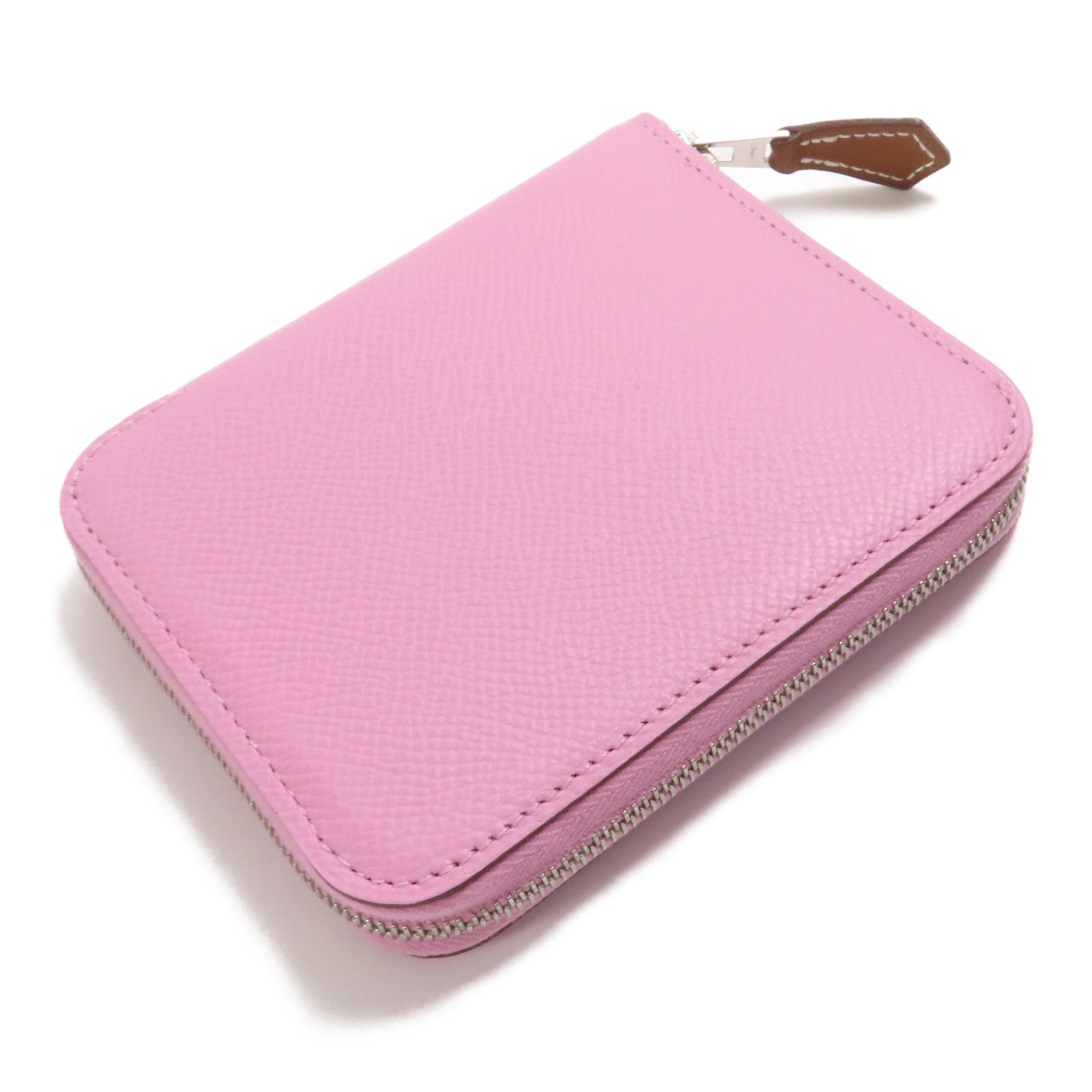 HERMES Epsom皮革Silk In Compact銀扣錢包Mauve/X9
