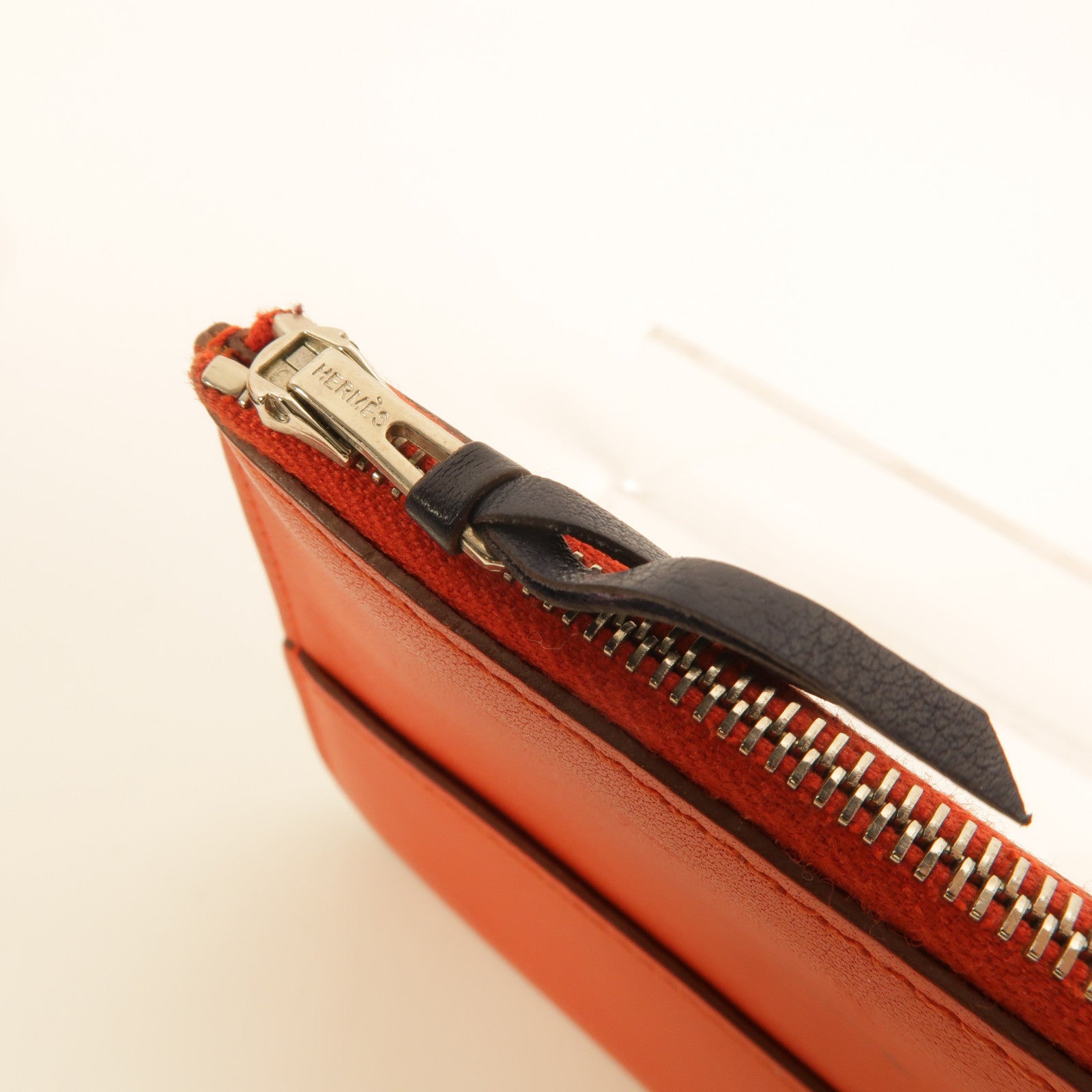 HERMES Swift皮革Dogon GM長錢包Bleu Marine/Feu