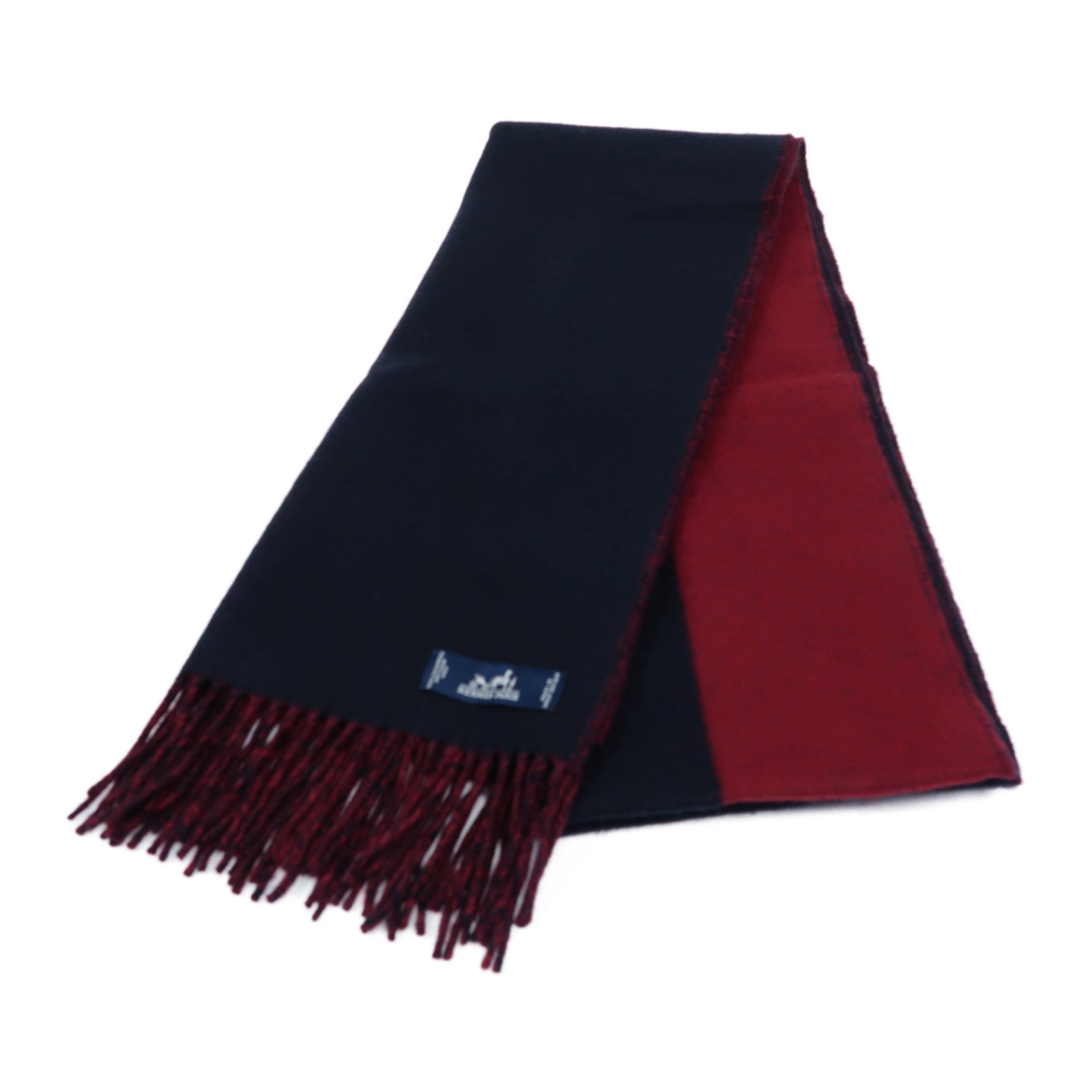 HERMES 【激減優惠】羊絨Scarf圍巾紅色/深藍色