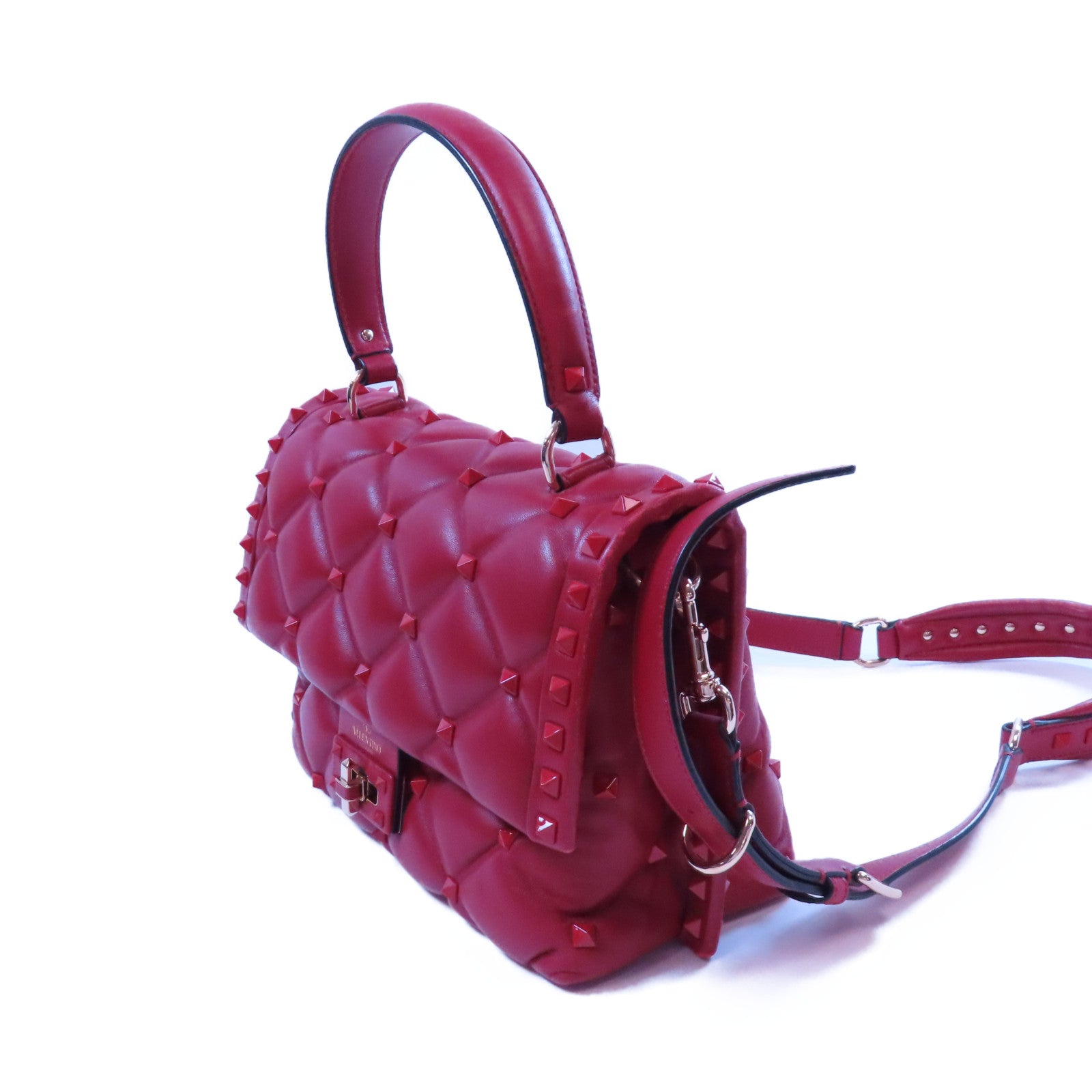Valentino 牛皮皮革Shoulder金扣手挽肩背兩用袋紅色
