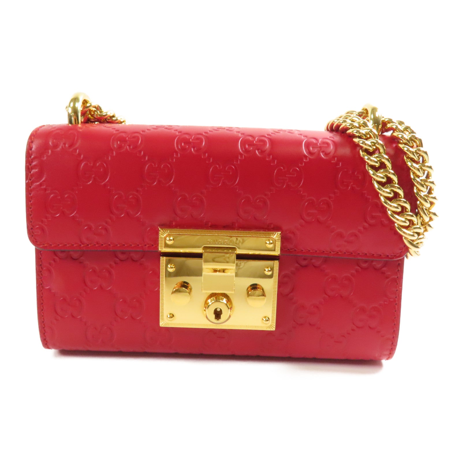 GUCCI 牛皮皮革Padlock金扣鏈帶肩背袋