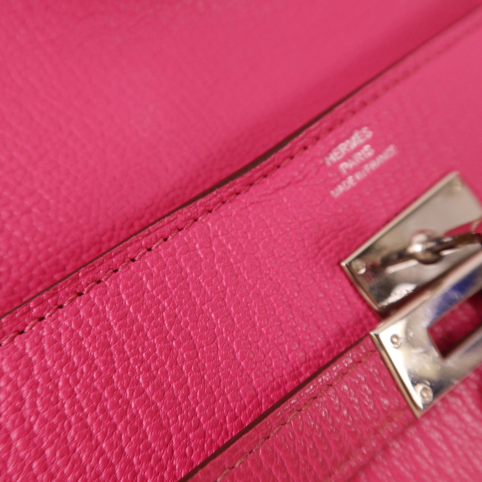 HERMES Chevre皮革Kelly Long Wallet銀扣長錢包Rose Mexico