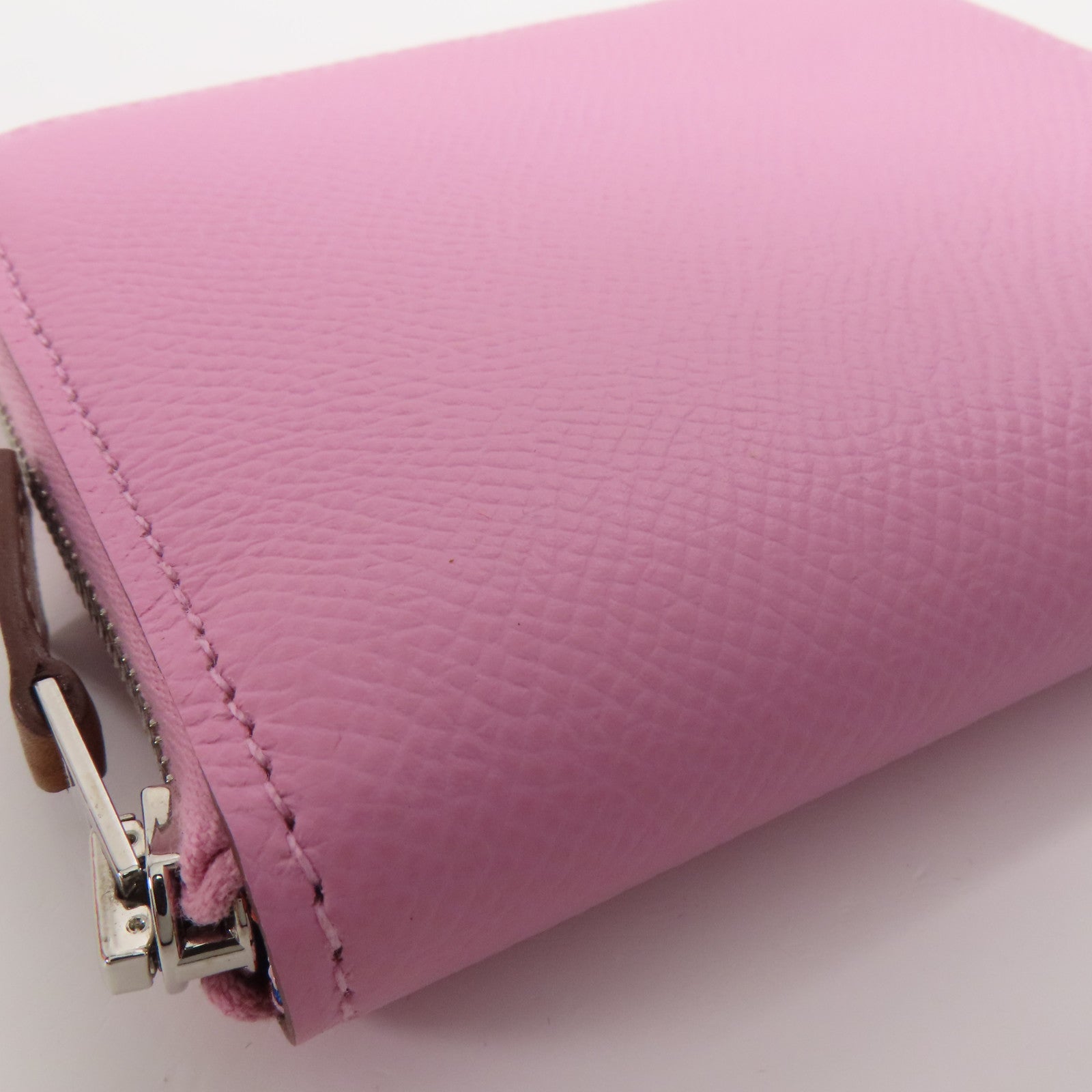 HERMES Epsom皮革Silk In Compact銀扣錢包Mauve/X9